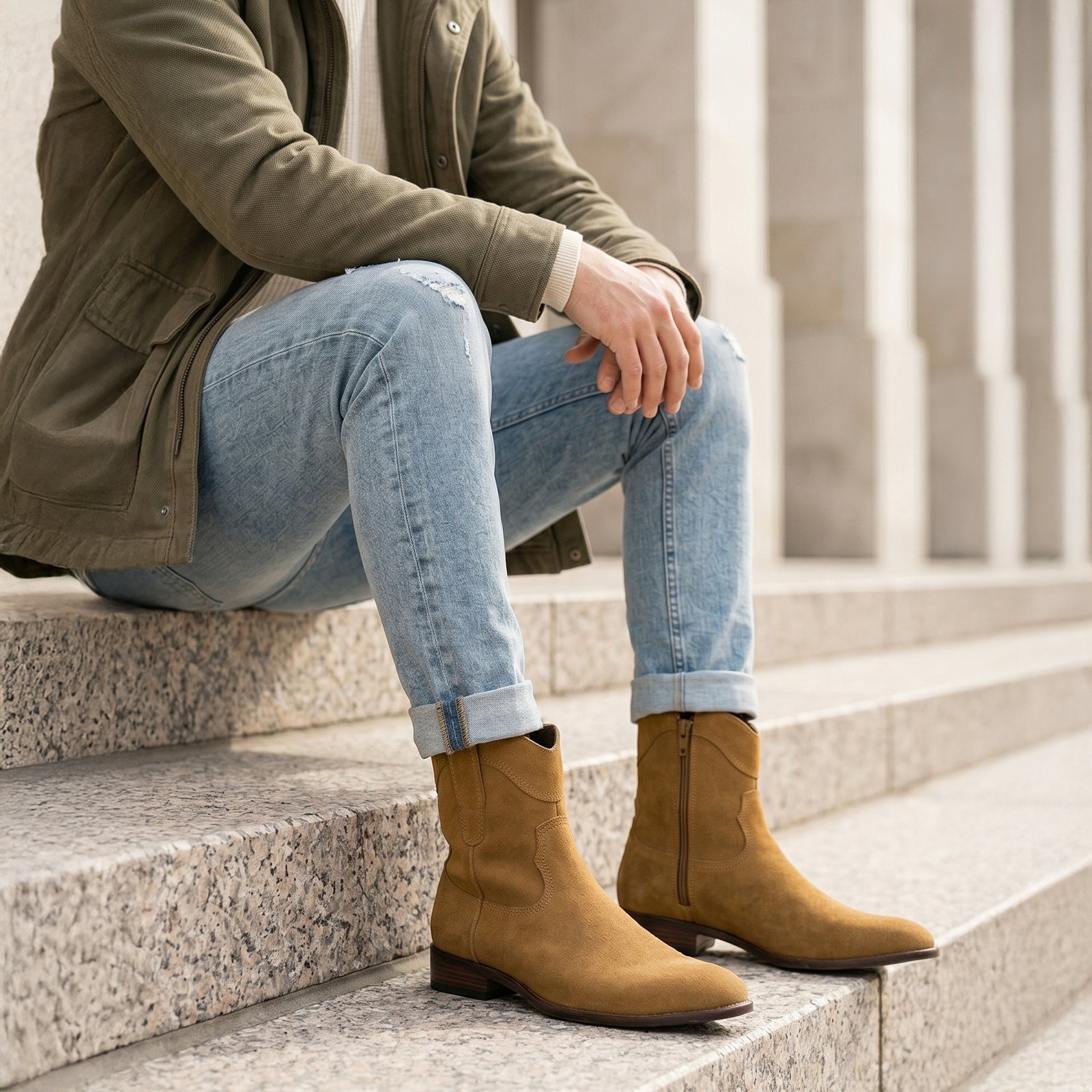 Ferro Aldo Men's Classic Cowboy Western Boot | Austin in Wheat Suede