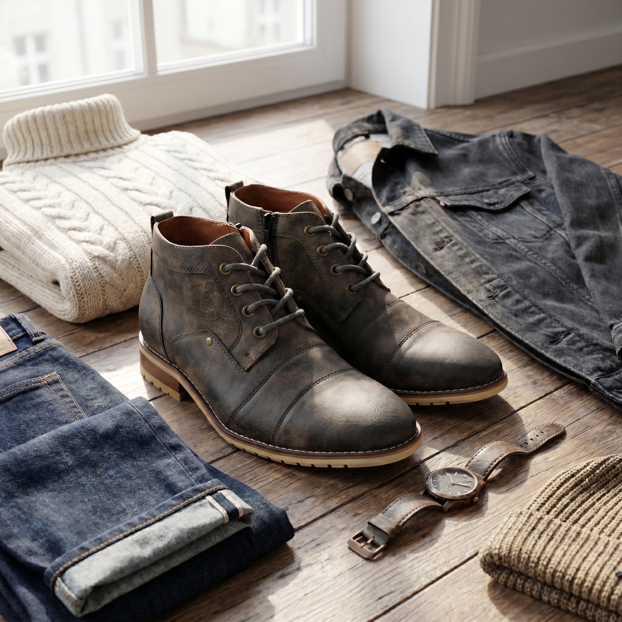 Ferro Aldo Men's Cap-Toe Lace-Up Chukka Boots | Blaine in Rust Grey