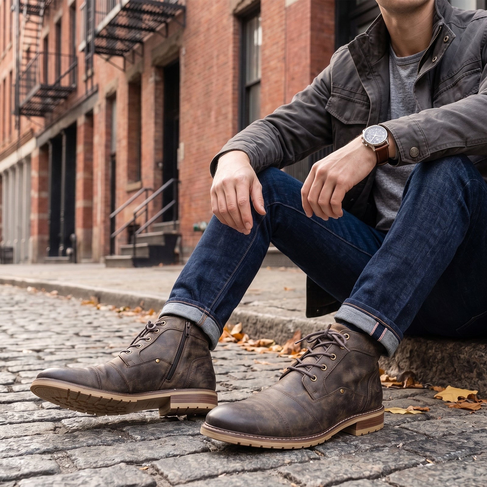 Ferro Aldo Men's Cap-Toe Lace-Up Chukka Boots | Blaine in Rust Grey