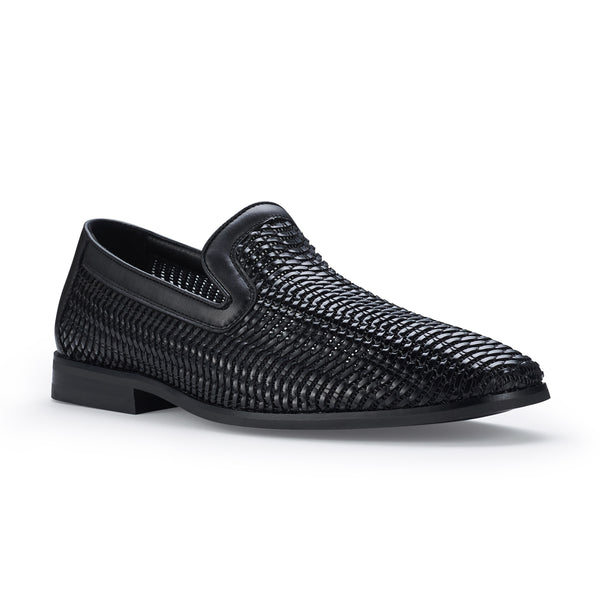 (A0031)ベルナール・コント「サン・ジェルマン・シュール・アーヴル」 Ferro Aldo Men's Braided Woven Loafers | Cullen in Woven Black