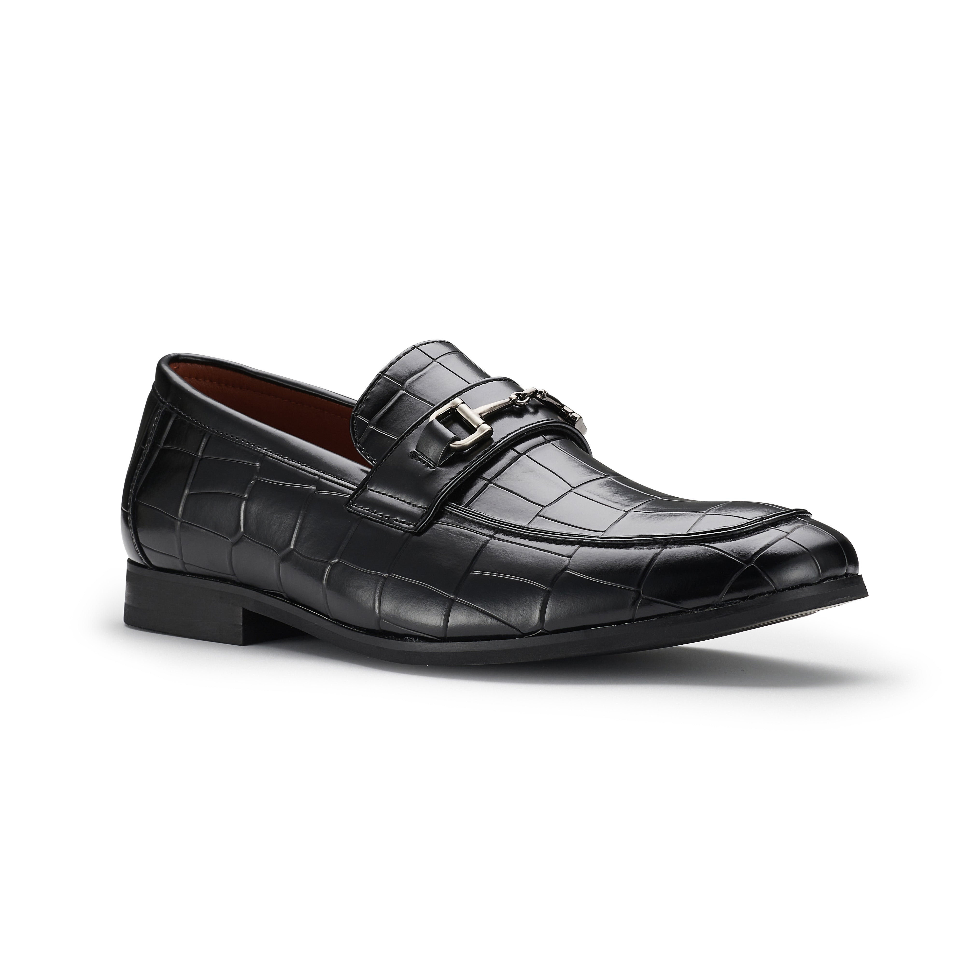 Men's Moc Toe Alligator Texture Loafer | Declan in Onyx