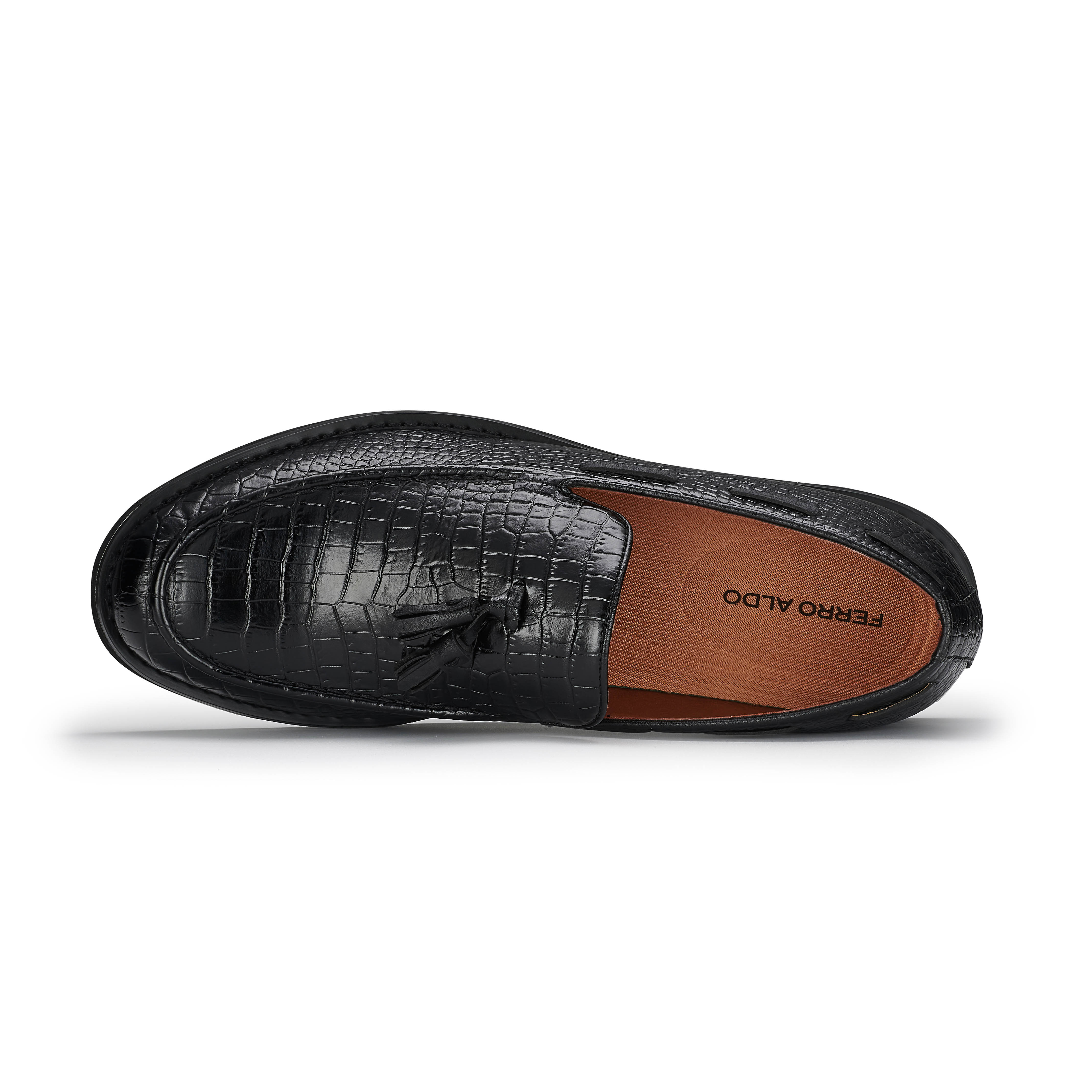 Men's Moc-Toe Penny Loafers with Tassels Accent | Delbert by Ferro Aldo | Conal Footwear | Top-Down Angle View