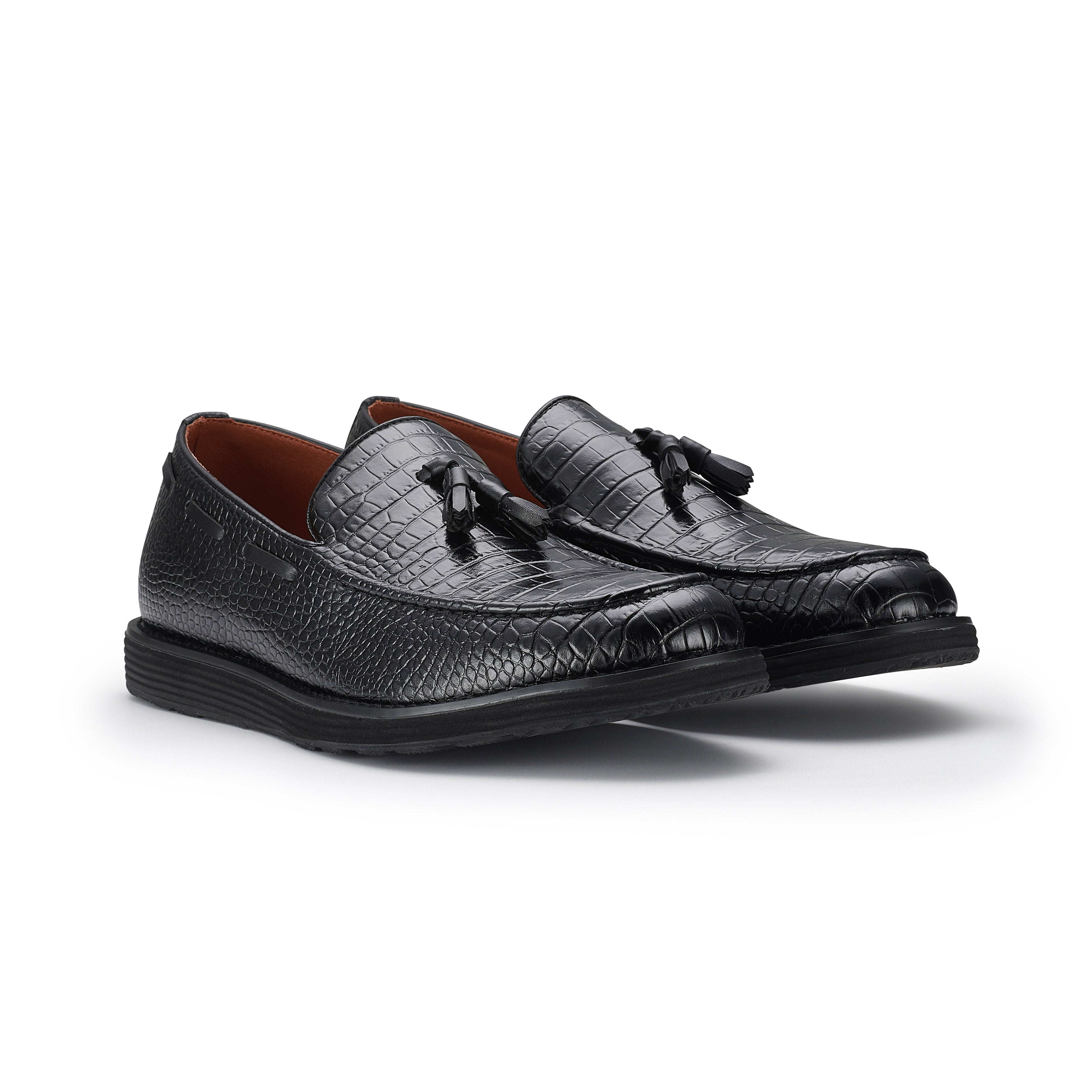Men's Moc-Toe Penny Loafers with Tassels Accent | Delbert by Ferro Aldo | Conal Footwear | Paired Angle View