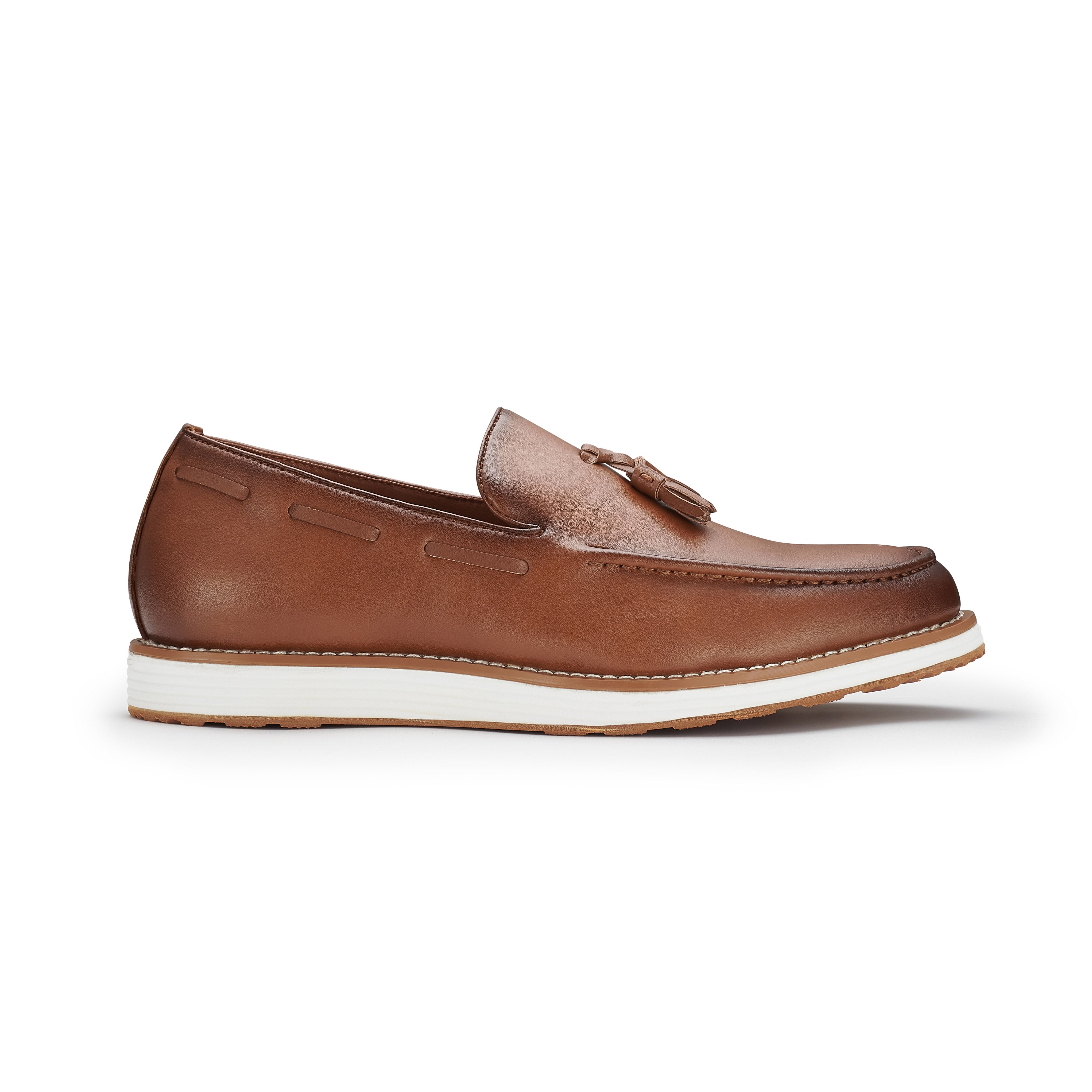Men's Moc-Toe Penny Loafers with Tassels Accent | Delbert by Ferro Aldo | Conal Footwear | Outer Side Angle View