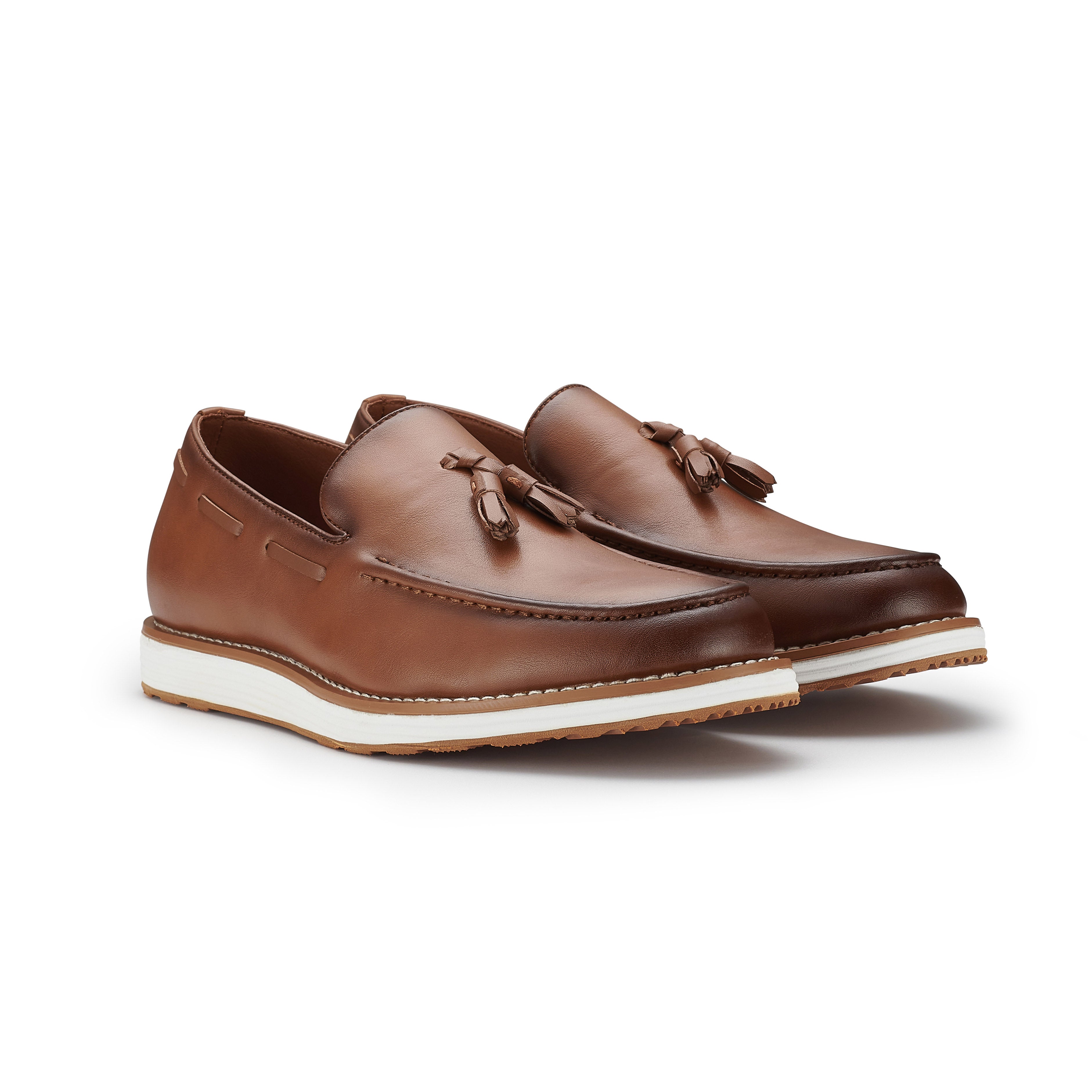 Men's Moc-Toe Penny Loafers with Tassels Accent | Delbert by Ferro Aldo | Conal Footwear | Paired Angle View