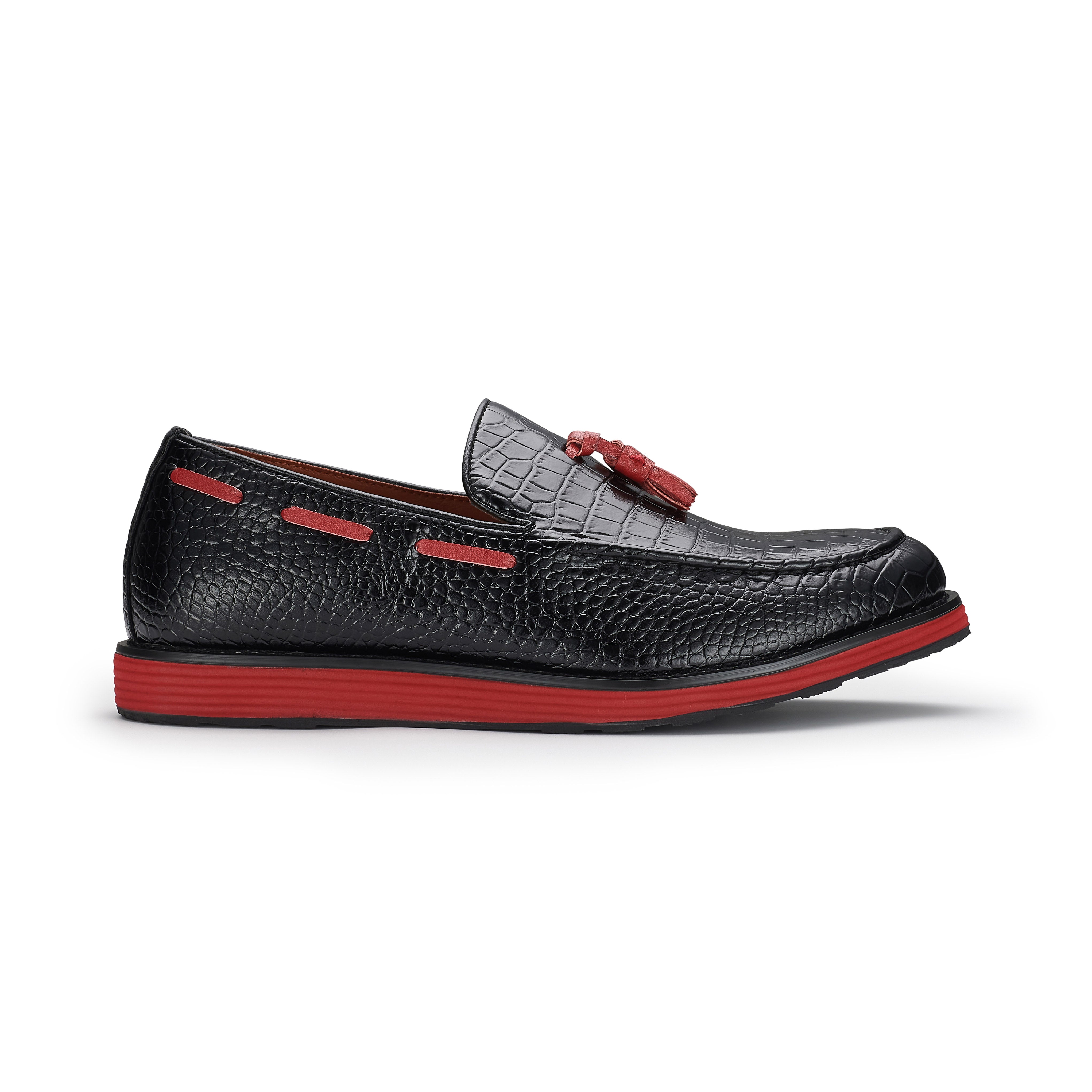 Men's Moc-Toe Penny Loafers with Tassels Accent | Delbert by Ferro Aldo | Conal Footwear | Outer Side Angle View