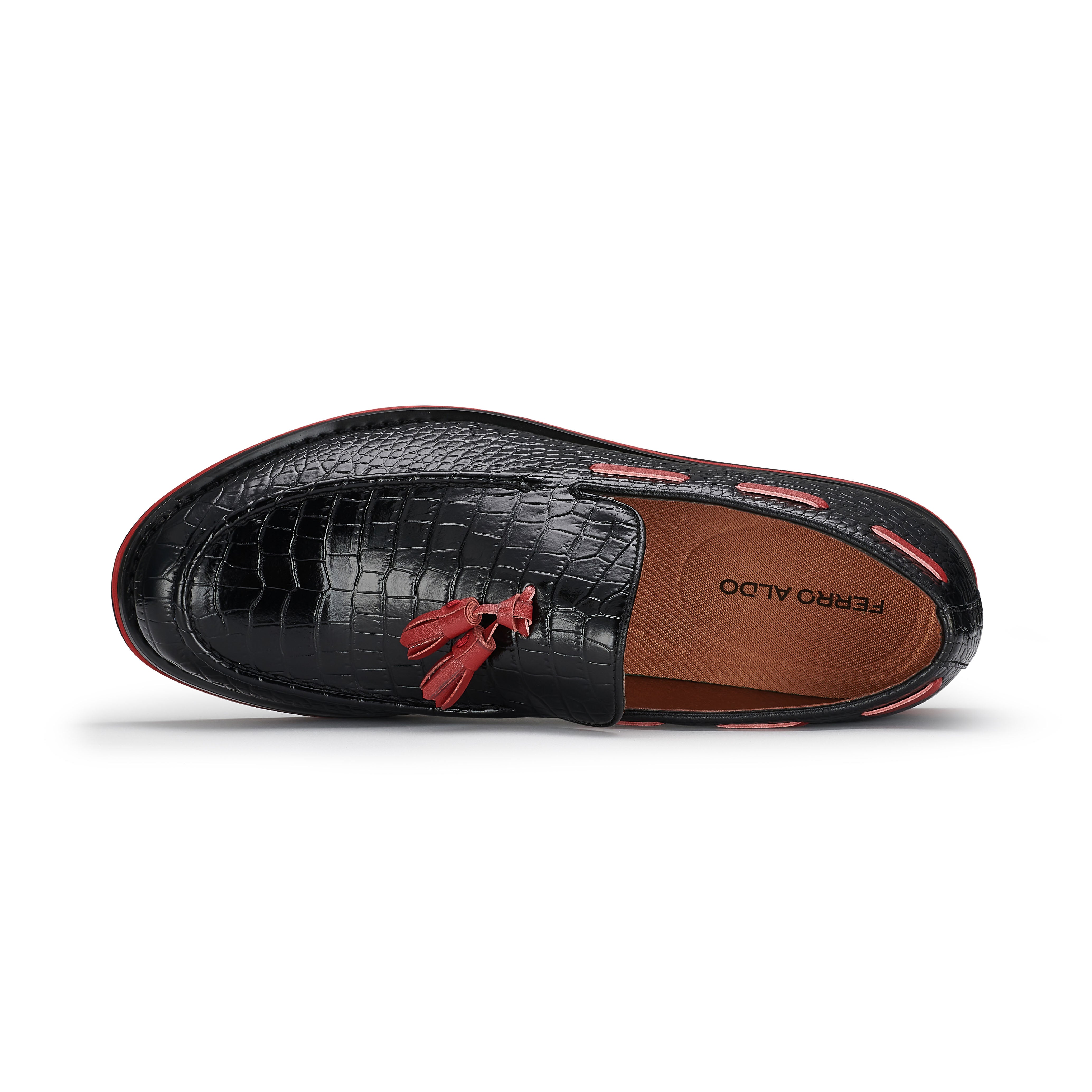 Men's Moc-Toe Penny Loafers with Tassels Accent | Delbert by Ferro Aldo | Conal Footwear | Top-Down Angle View