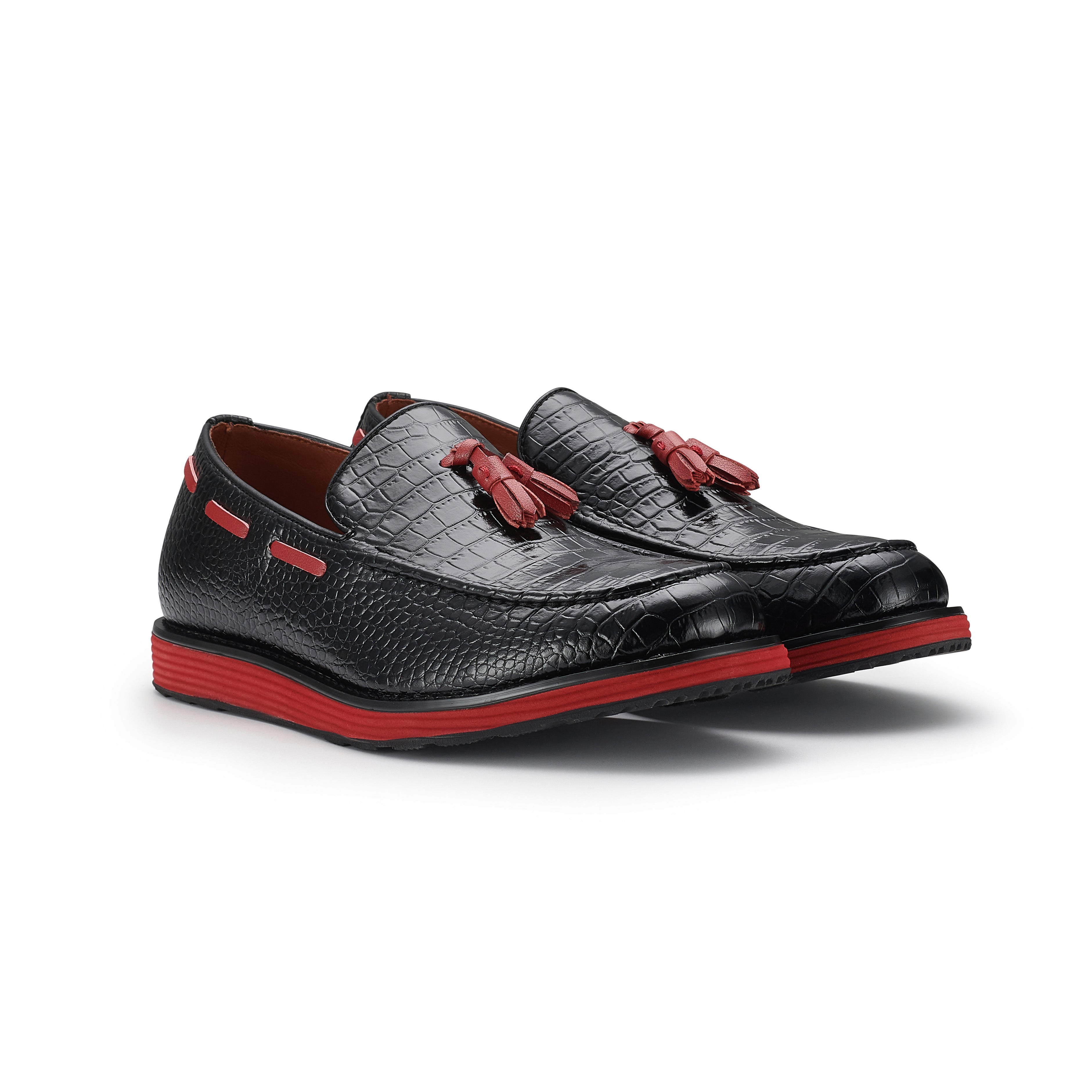 Men's Moc-Toe Penny Loafers with Tassels Accent | Delbert by Ferro Aldo | Conal Footwear | Paired Angle View