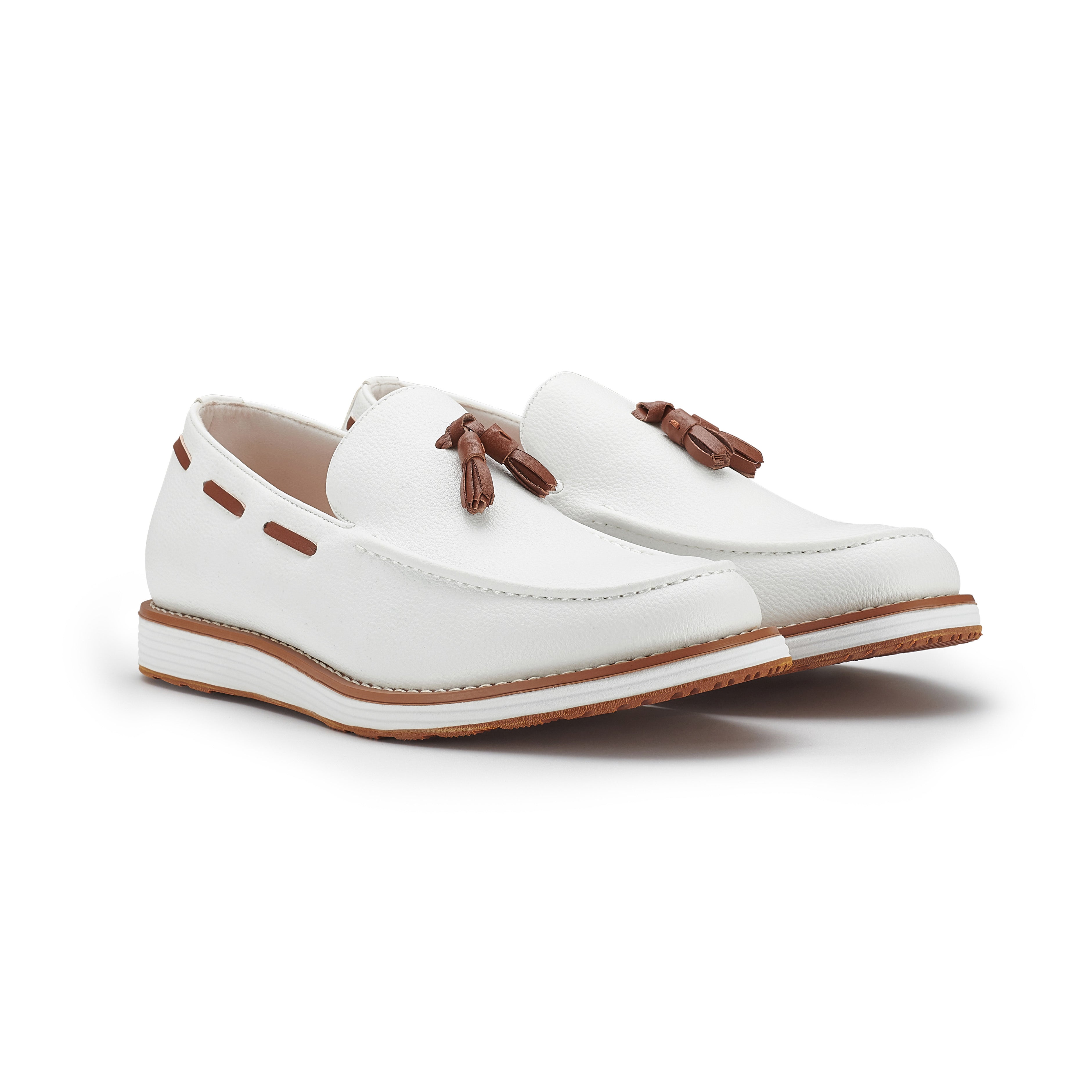 Men's Moc-Toe Penny Loafers with Tassels Accent | Delbert by Ferro Aldo | Conal Footwear | Paired Angle View