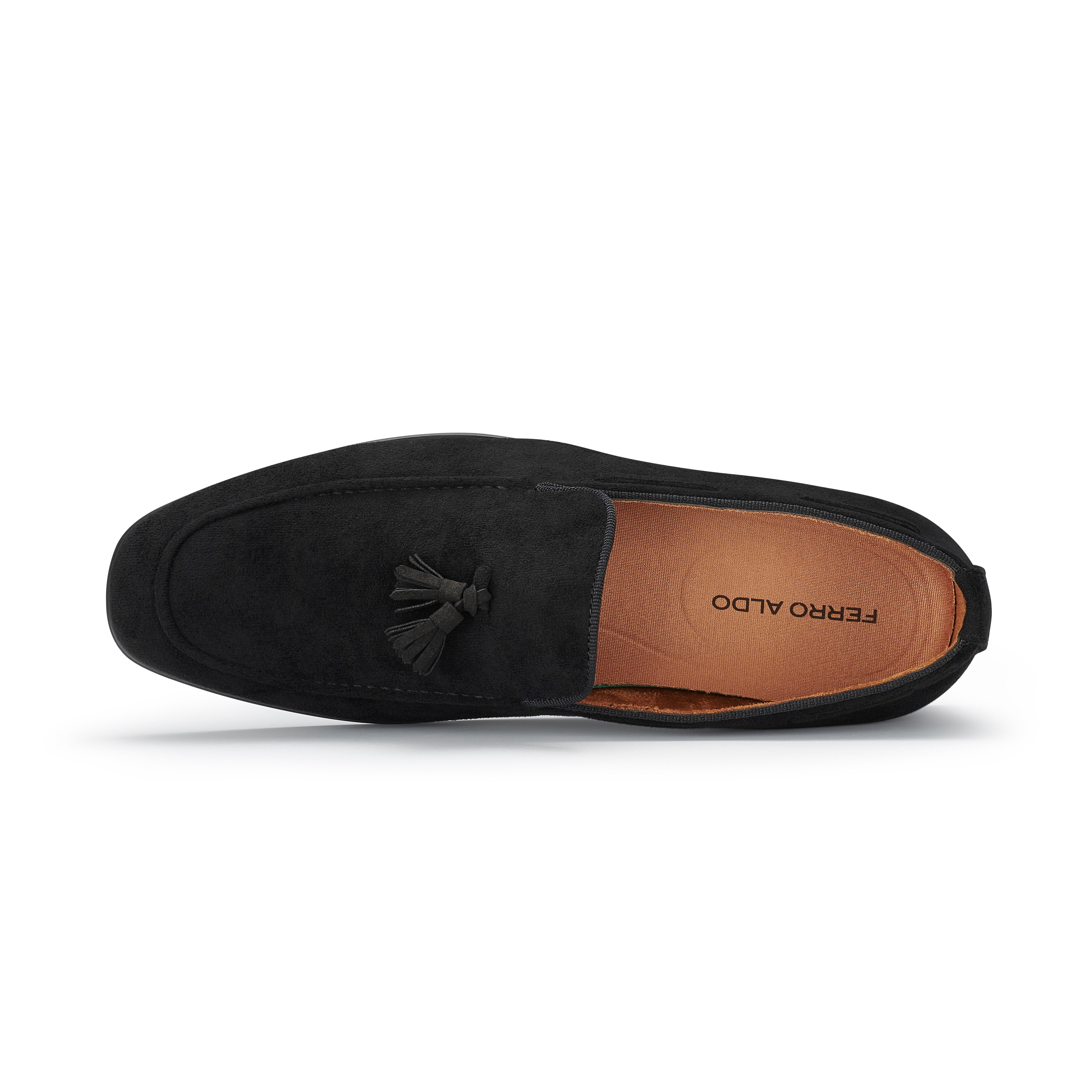 Ferro Aldo Men's Modern Tassel Loafer | Denzel in Black Suede