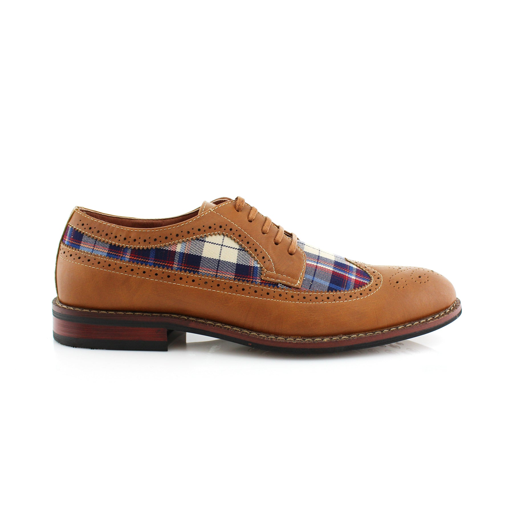 Plaid Long Wingtip Brogue Derby Shoes | Ron by Ferro Aldo | Conal Footwear | Outer Side Angle View