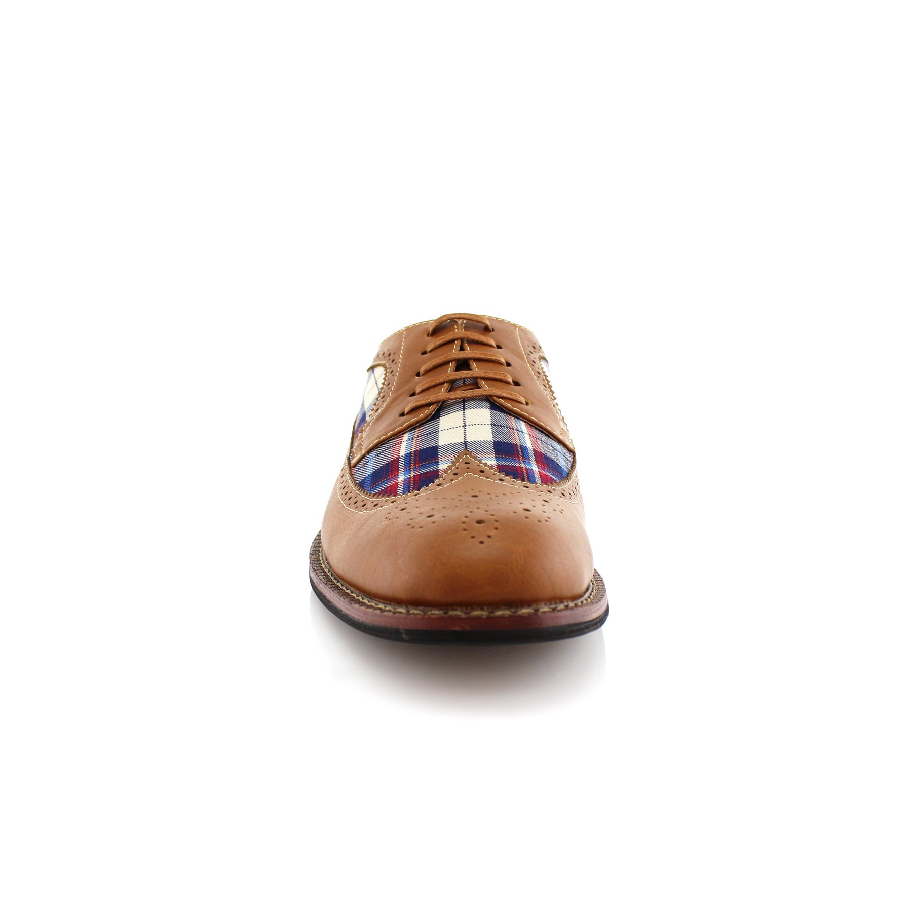Plaid Long Wingtip Brogue Derby Shoes | Ron by Ferro Aldo | Conal Footwear | Front Angle View