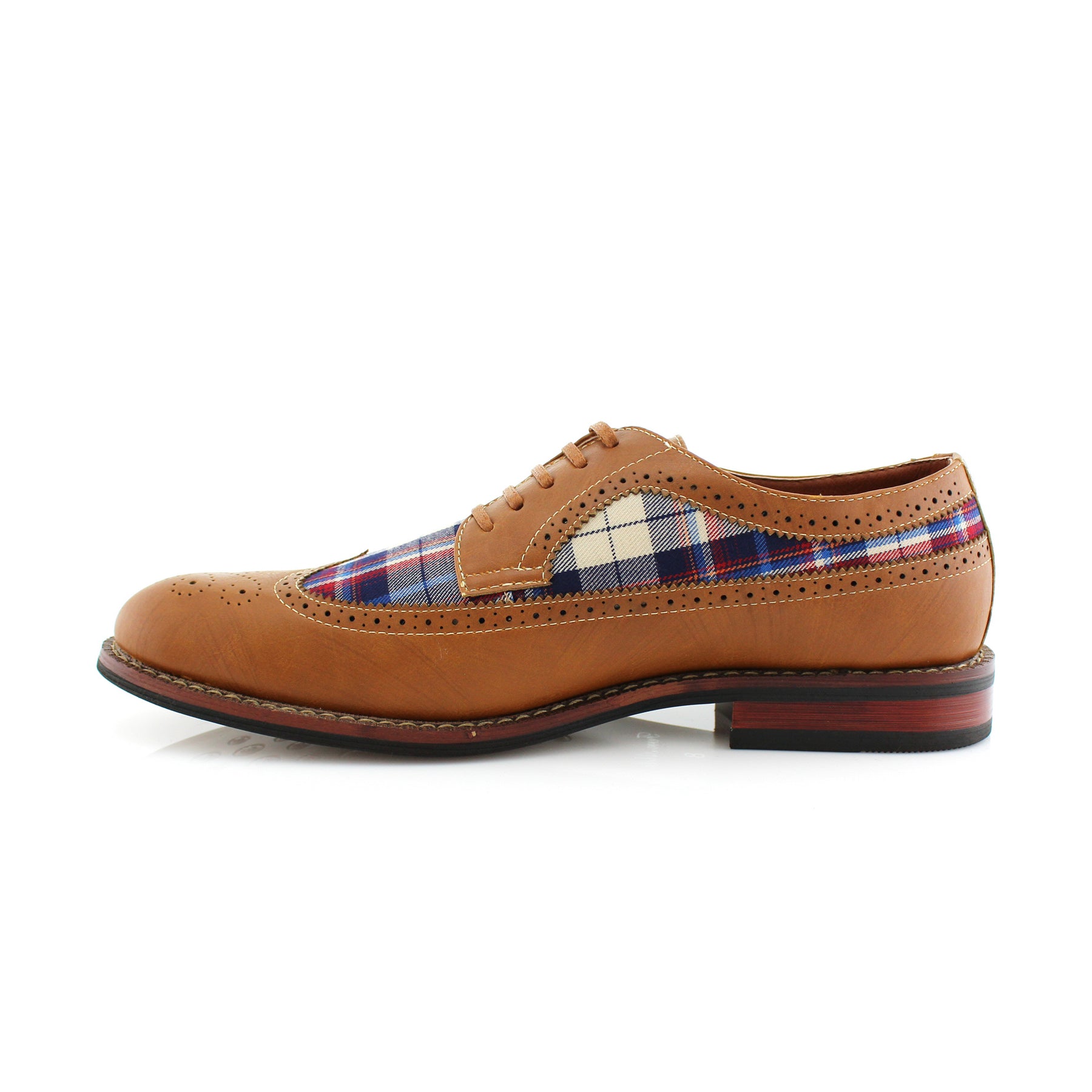 Plaid Long Wingtip Brogue Derby Shoes | Ron by Ferro Aldo | Conal Footwear | Inner Side Angle View