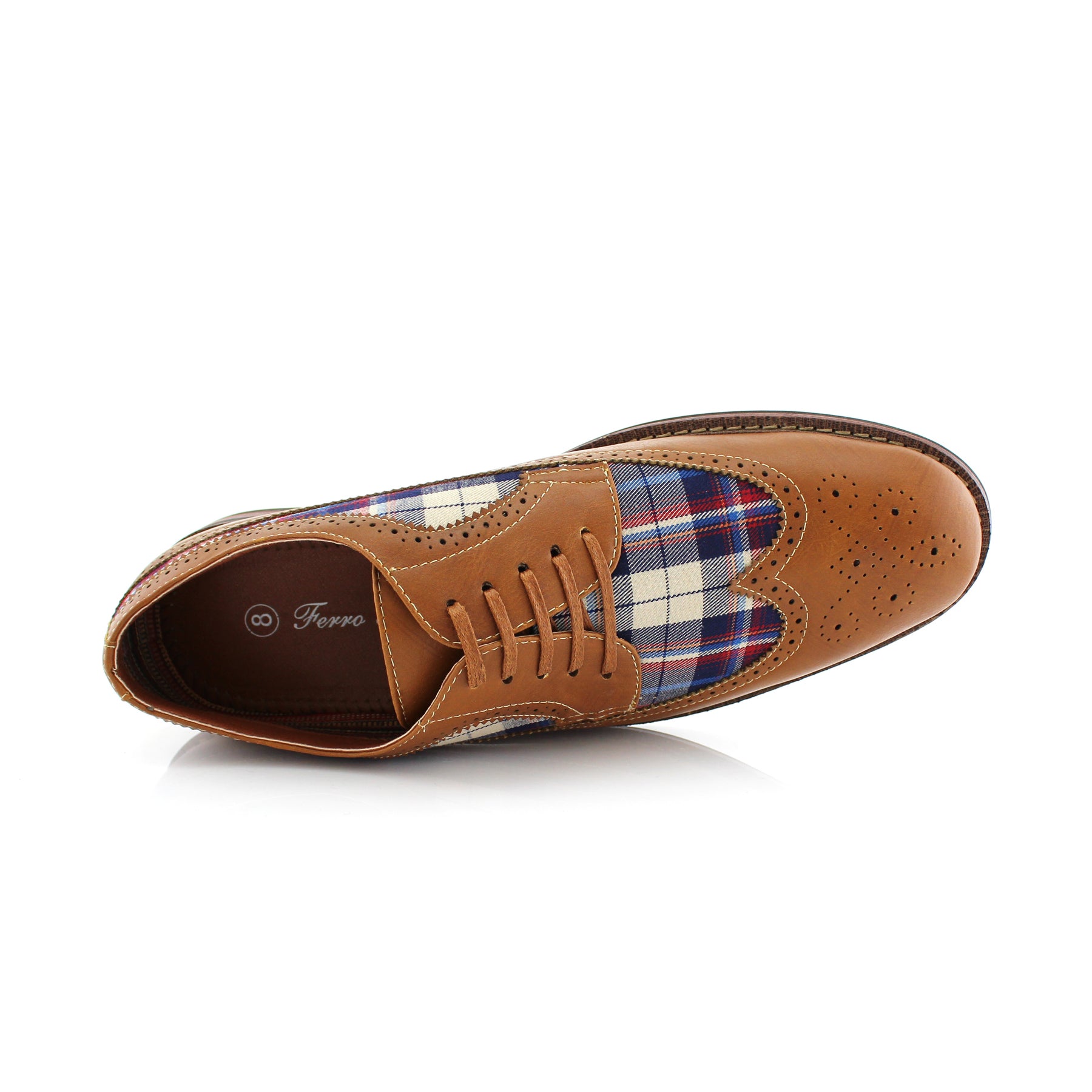 Plaid Long Wingtip Brogue Derby Shoes | Ron by Ferro Aldo | Conal Footwear | Top-Down Angle View