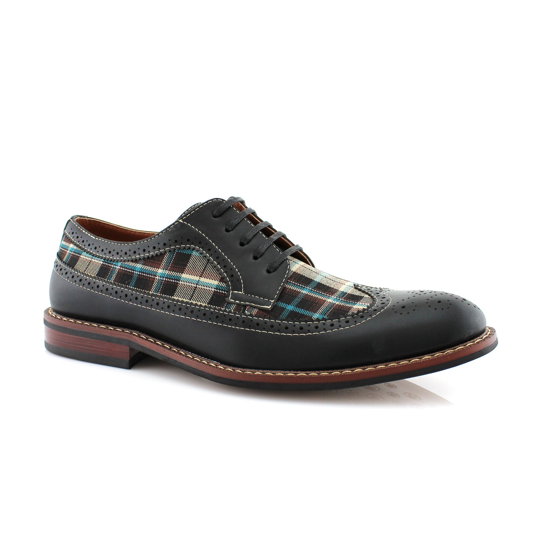 Plaid Long Wingtip Brogue Derby Shoes | Ron by Ferro Aldo | Conal Footwear | Main Angle View