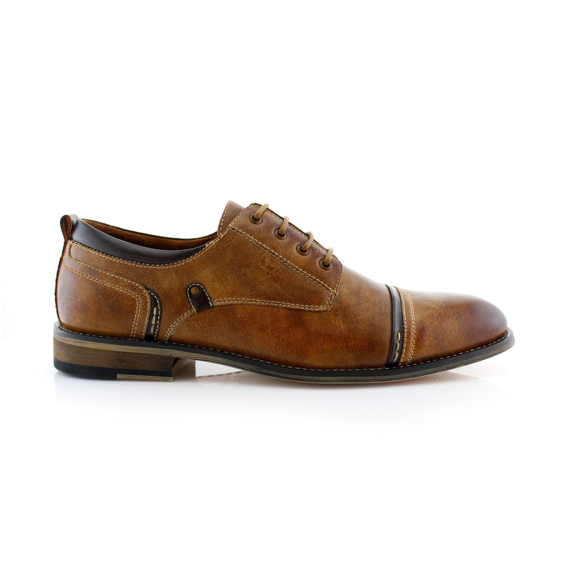 Burnished Cap-Toe Derby Shoes | Shane by Ferro Aldo | Conal Footwear | Outer Side Angle View
