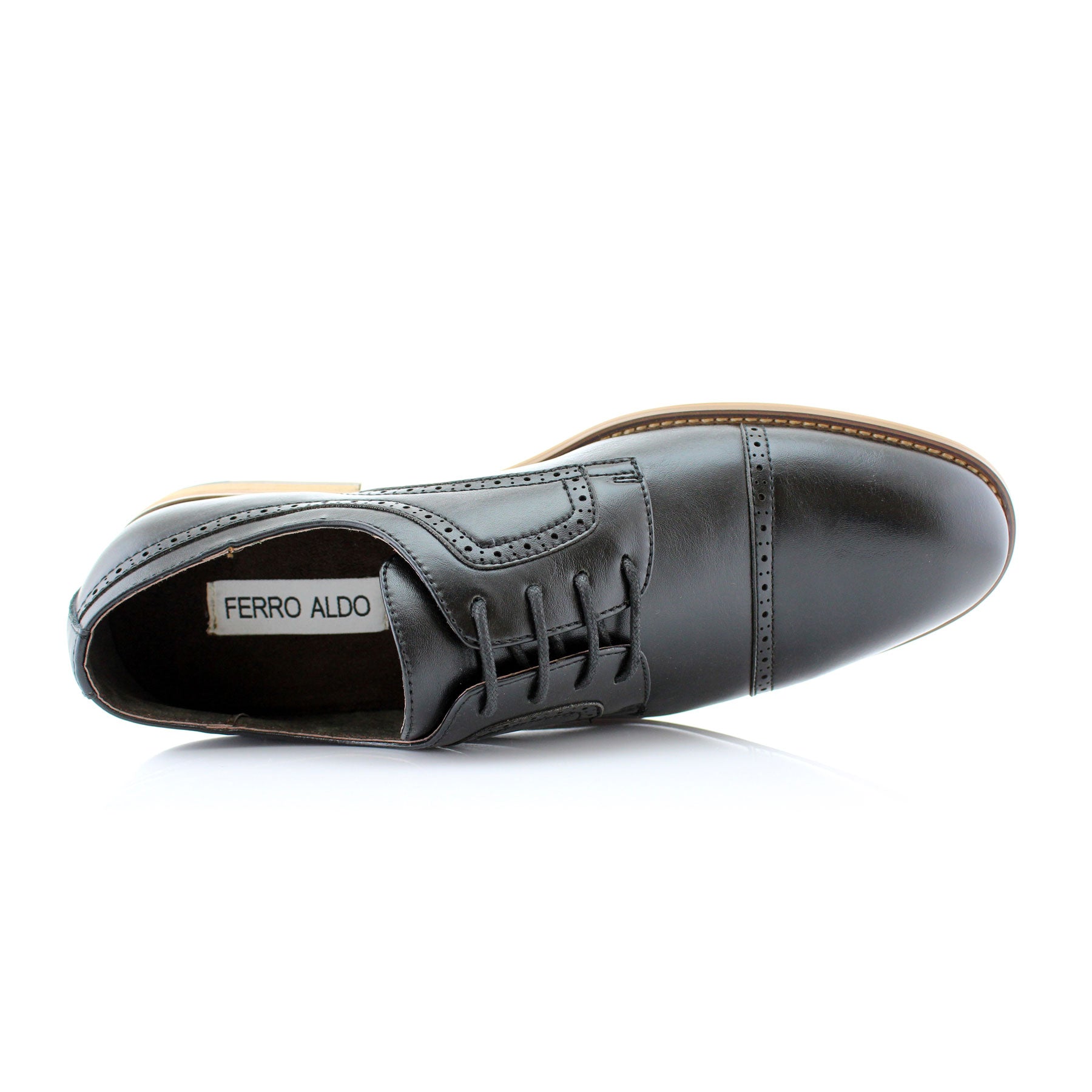 Brogue Burnished Derby Shoes | Jared by Ferro Aldo | Conal Footwear | Top-Down Angle View