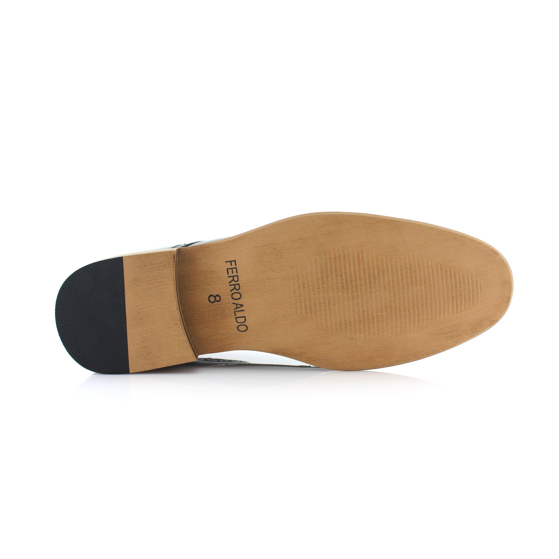 Brogue Burnished Derby Shoes | Jared by Ferro Aldo | Conal Footwear | Bottom Sole Angle View