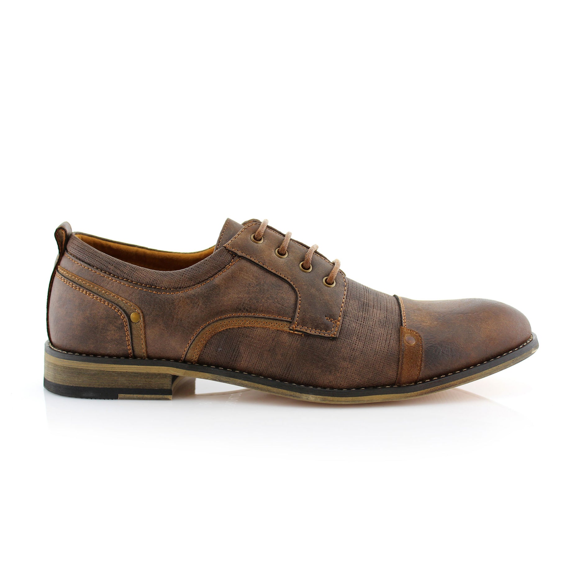 Embossed Burnished Derby Shoes | Trevor by Ferro Aldo | Conal Footwear | Outer Side Angle View