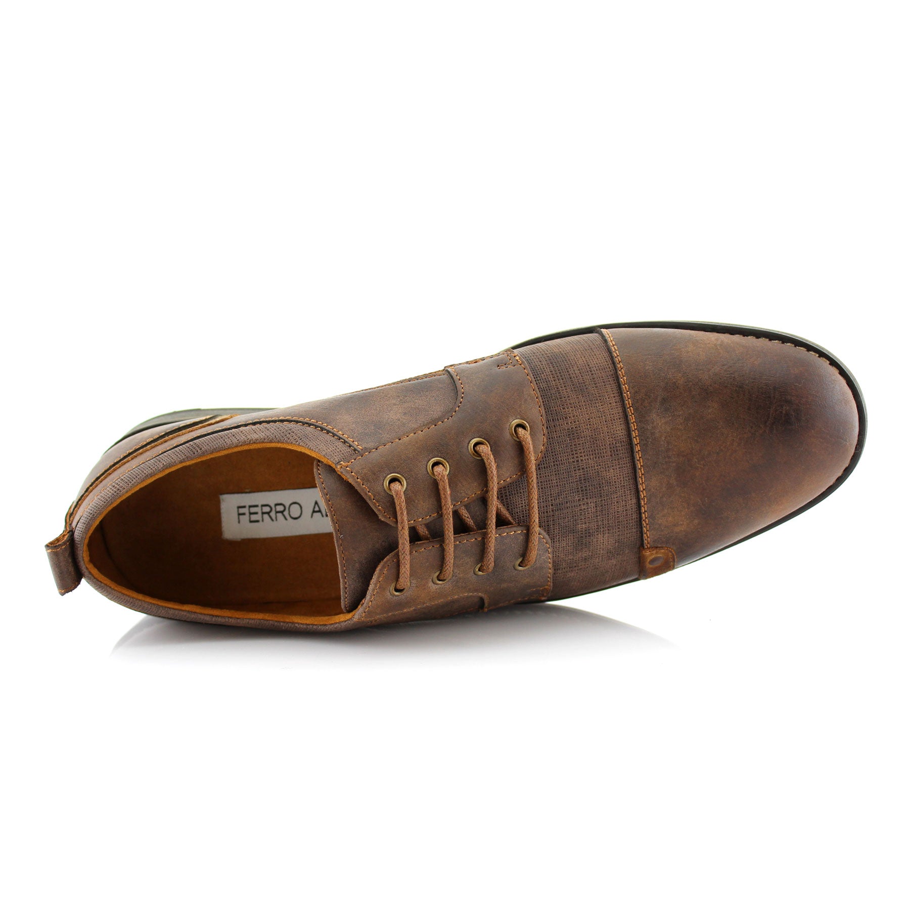 Embossed Burnished Derby Shoes | Trevor by Ferro Aldo | Conal Footwear | Top-Down Angle View