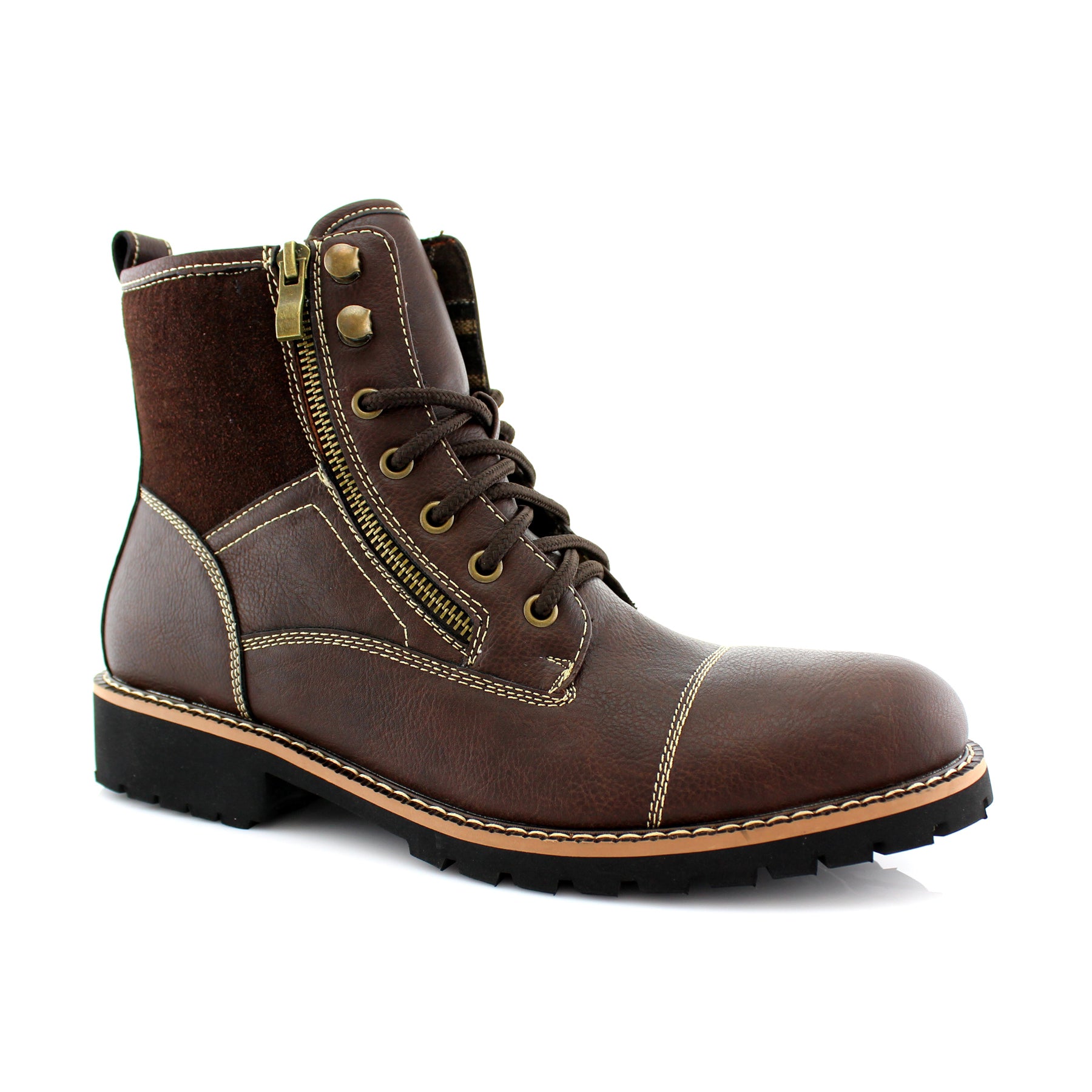 Duo-Textured Zipper Closure Combat Boots | Cody by Ferro Aldo | Conal Footwear | Main Angle View