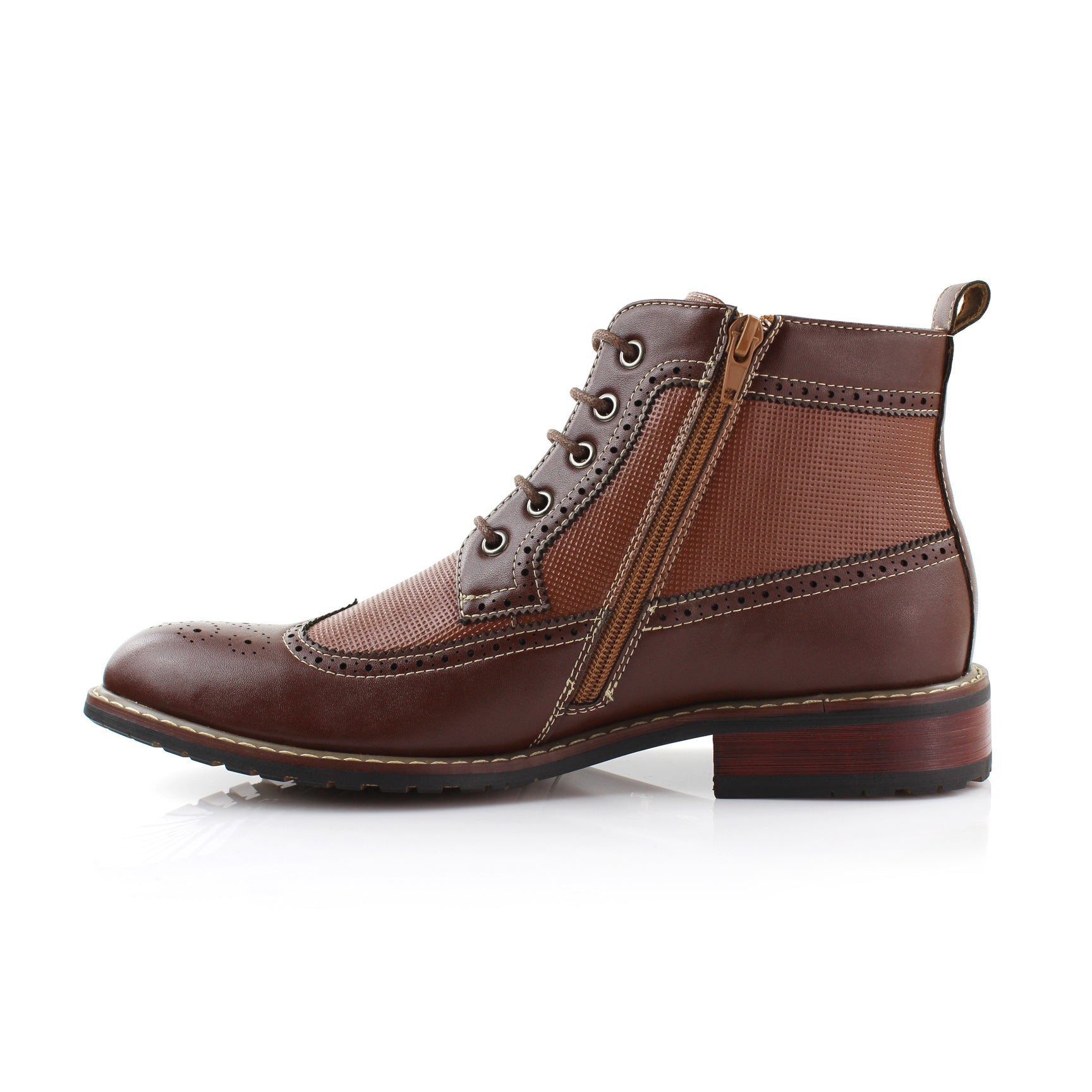 Two-Toned Brogue Wingtip Boots | Michael by Ferro Aldo | Conal Footwear | Inner Side Angle View