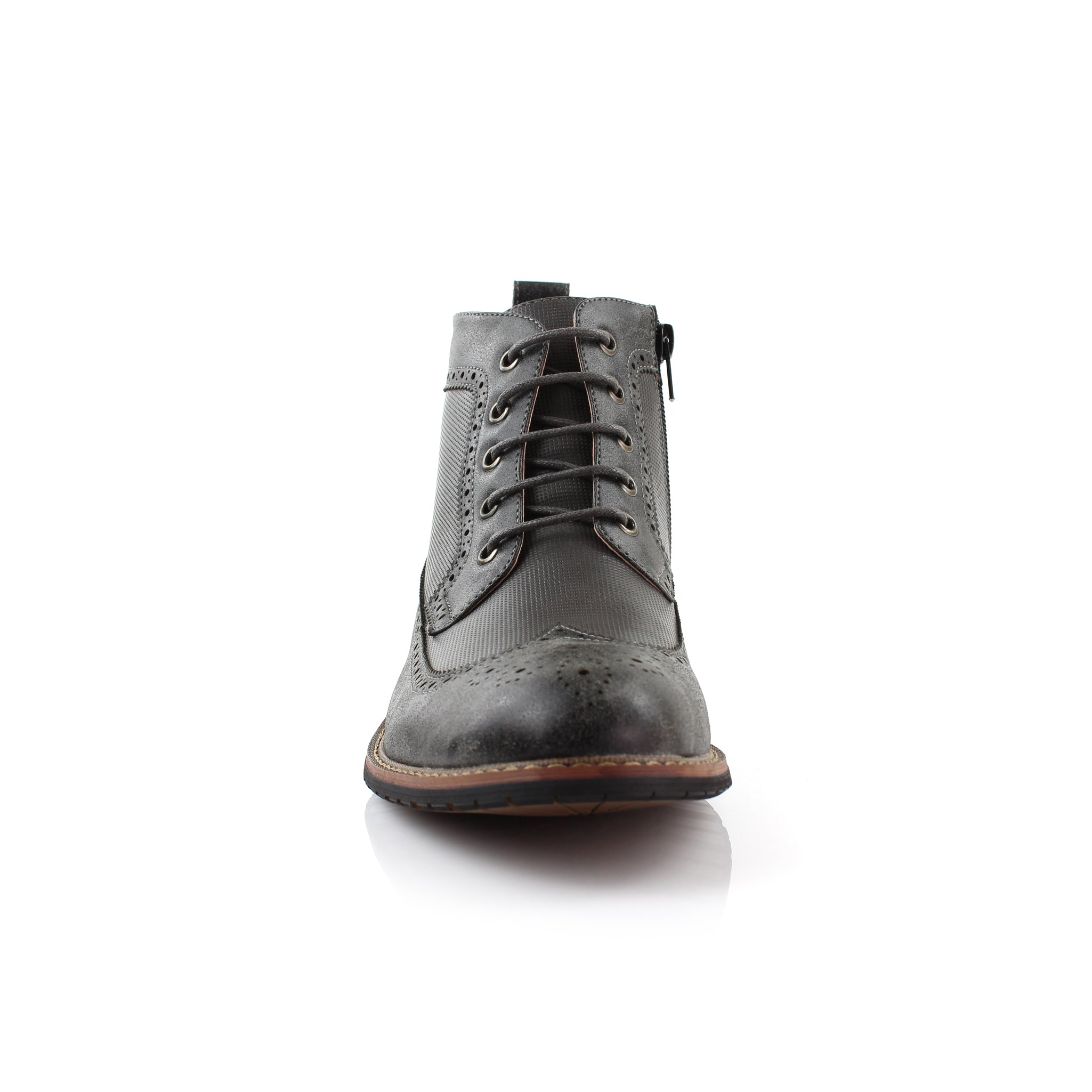 Burnished Brogue Wingtip Boots | Michael by Ferro Aldo | Conal Footwear | Front Angle View