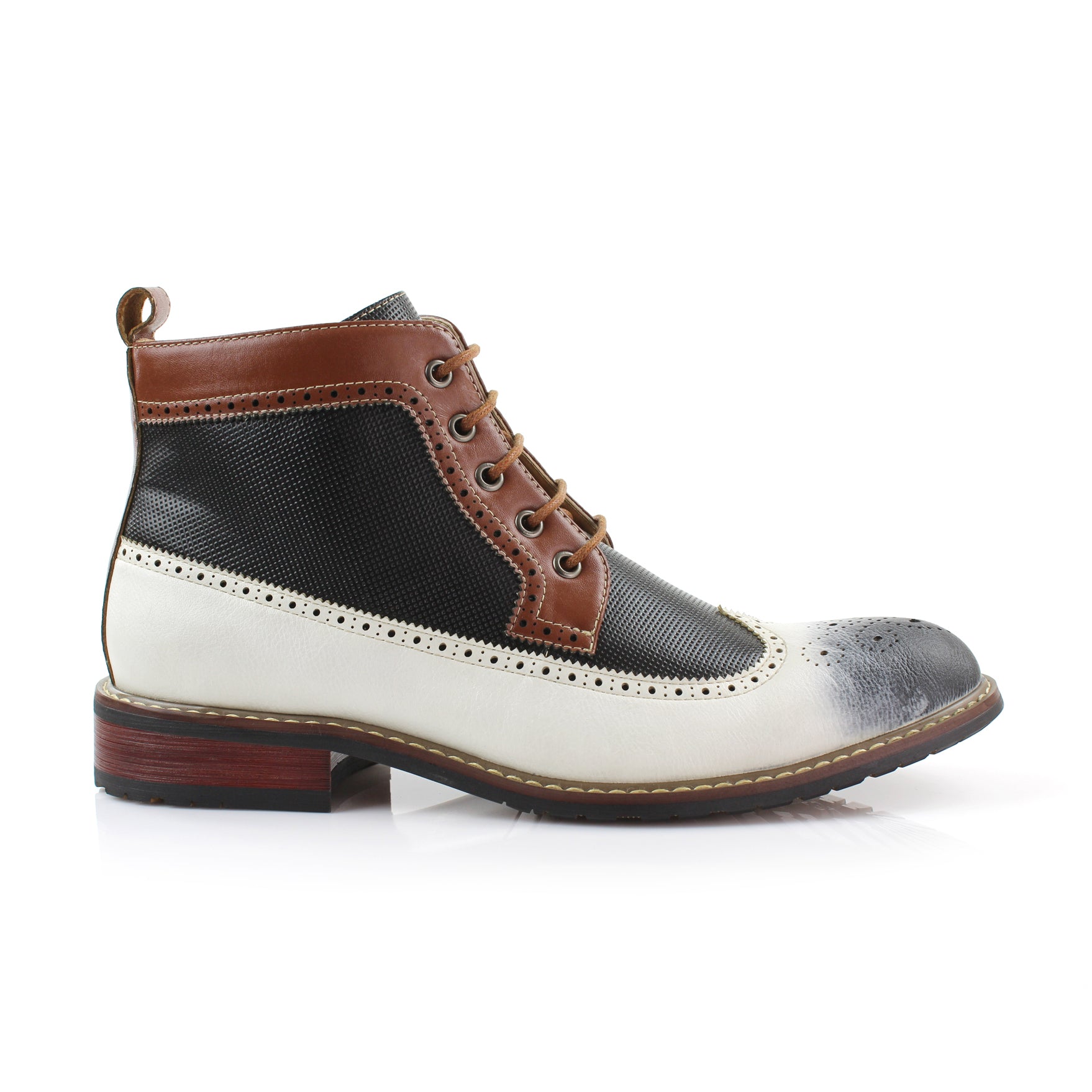 Two-Toned Brogue Wingtip Boots | Michael by Ferro Aldo | Conal Footwear | Outer Side Angle View