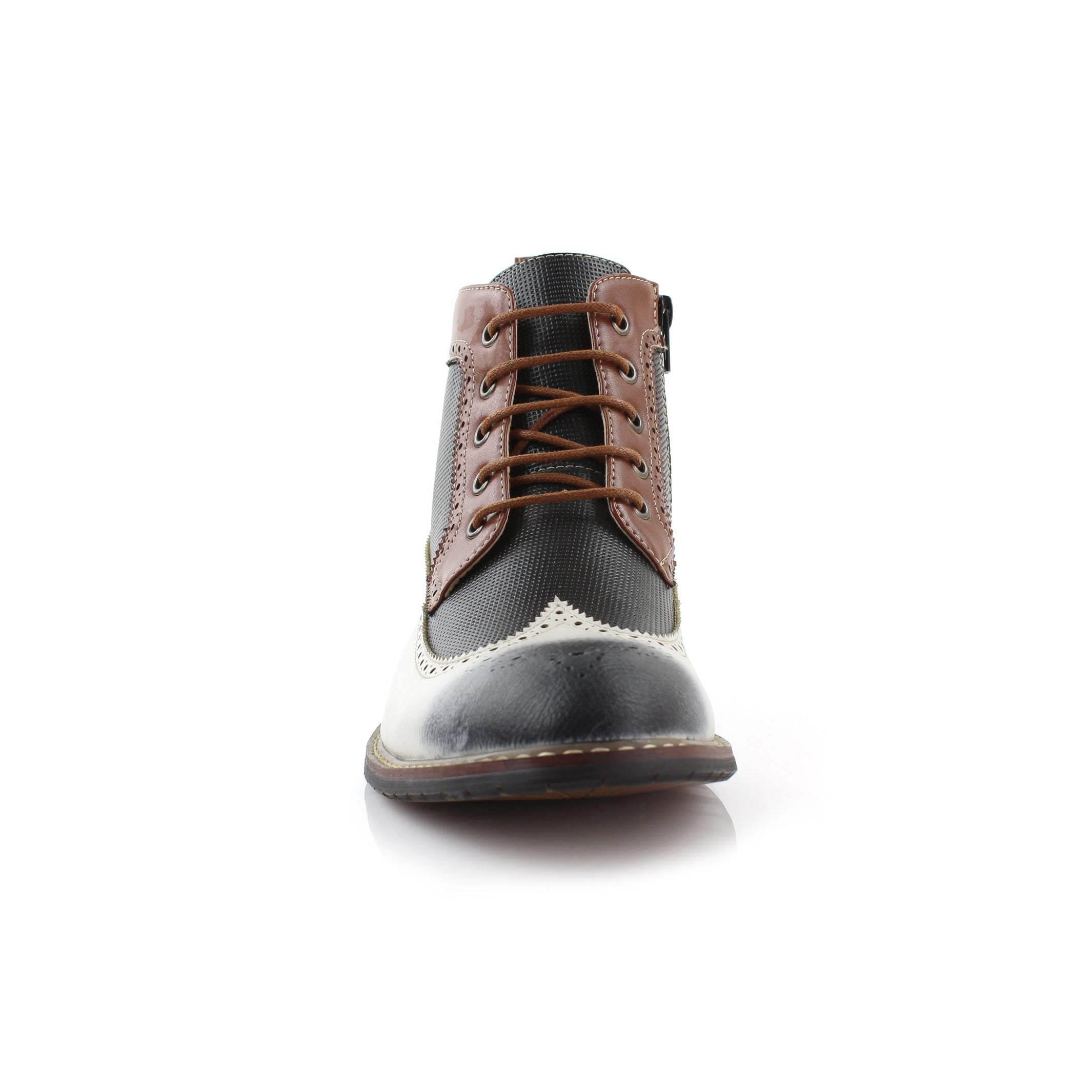 Two-Toned Brogue Wingtip Boots | Michael by Ferro Aldo | Conal Footwear | Front Angle View