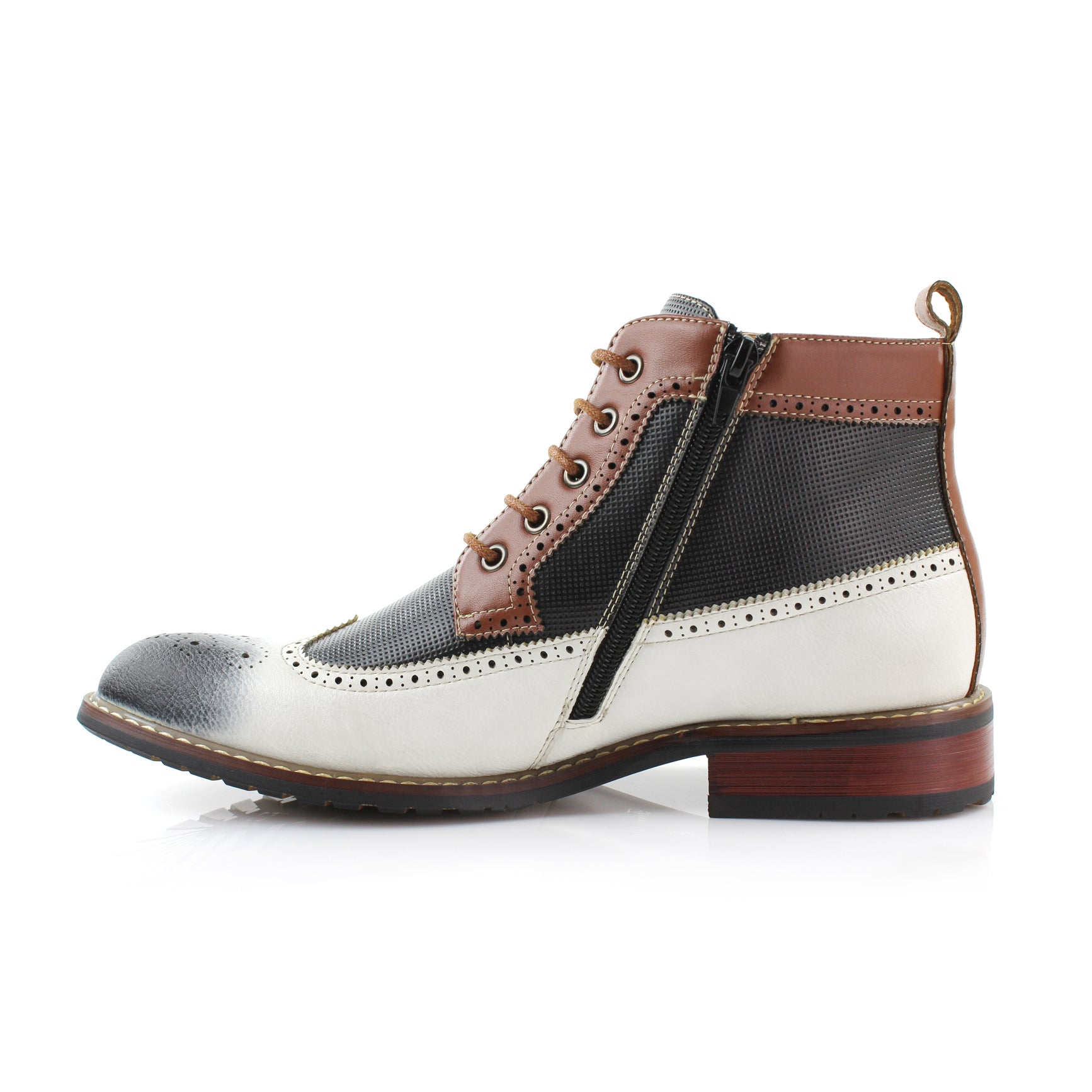 Two-Toned Brogue Wingtip Boots | Michael by Ferro Aldo | Conal Footwear | Inner Side Angle View