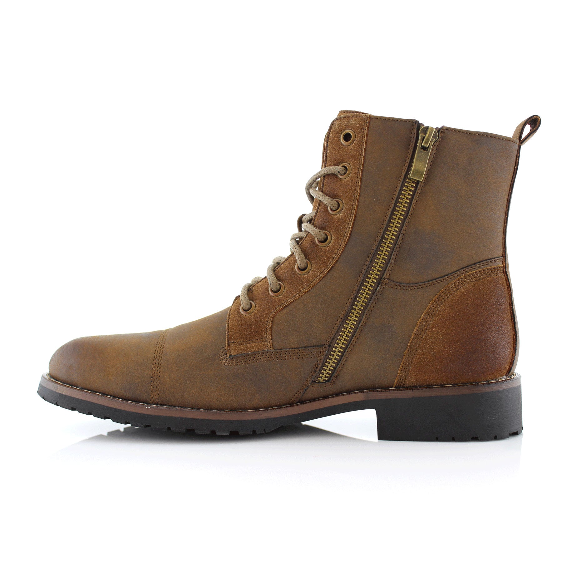 Duo-Textured Cap-Toe Boots | Reid by Ferro Aldo | Conal Footwear | Inner Side Angle View