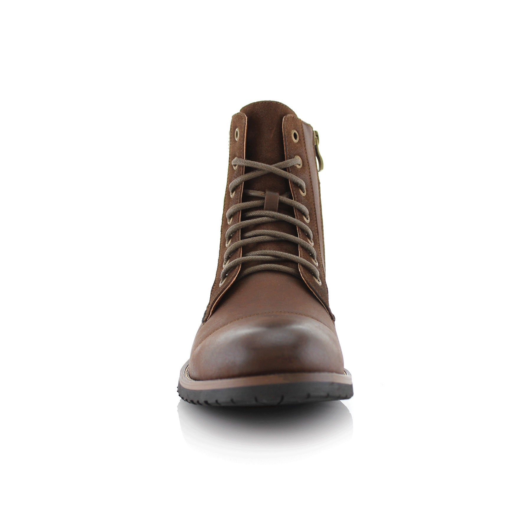 Duo-Textured Cap-Toe Boots | Reid by Ferro Aldo | Conal Footwear | Front Angle View