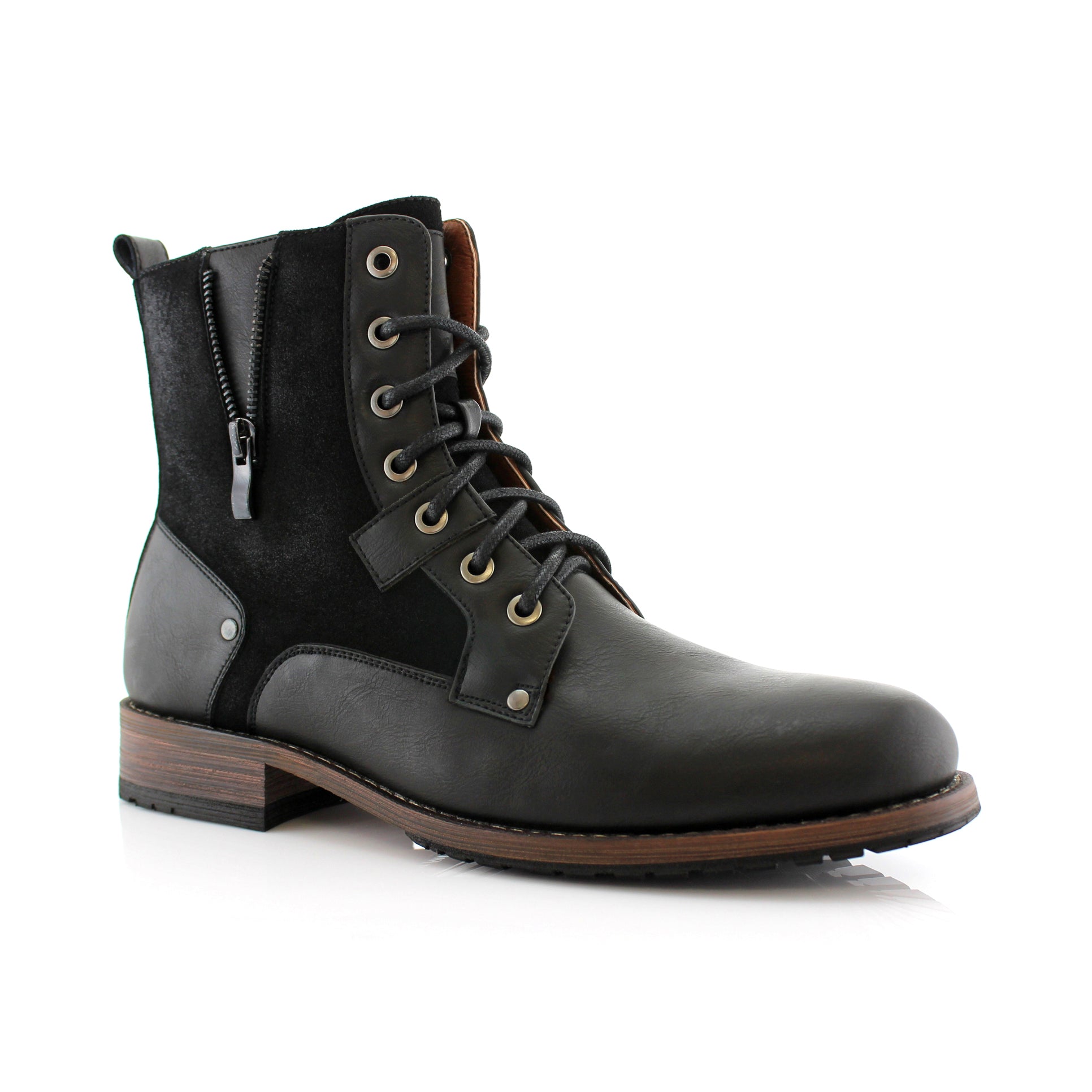 Duo-Textured Zippered Combat Boots | Jalen by Polar Fox | Conal Footwear | Main Angle View