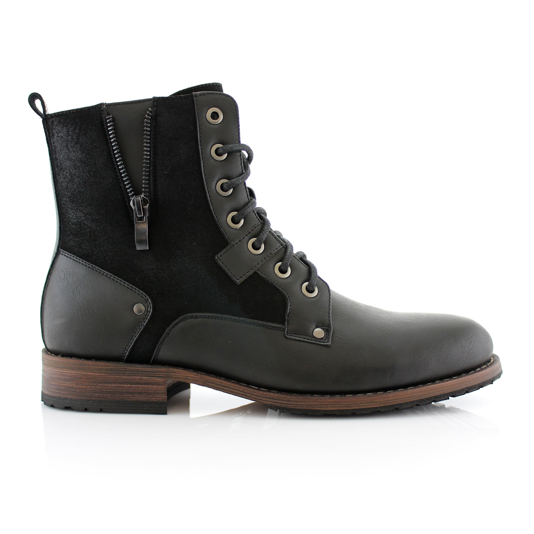Duo-Textured Zippered Combat Boots | Jalen by Polar Fox | Conal Footwear | Outer Side Angle View