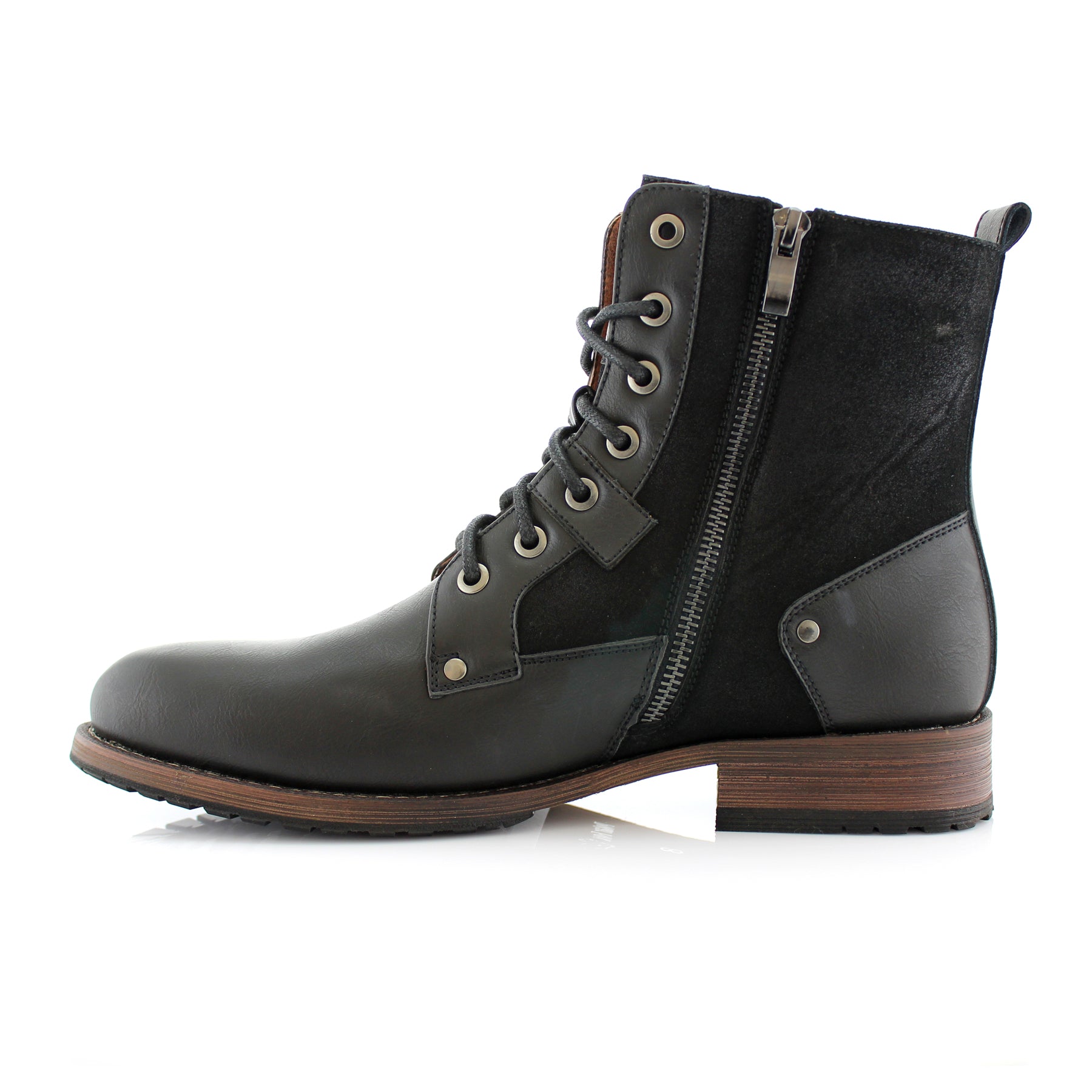 Duo-Textured Zippered Combat Boots | Jalen by Polar Fox | Conal Footwear | Inner Side Angle View