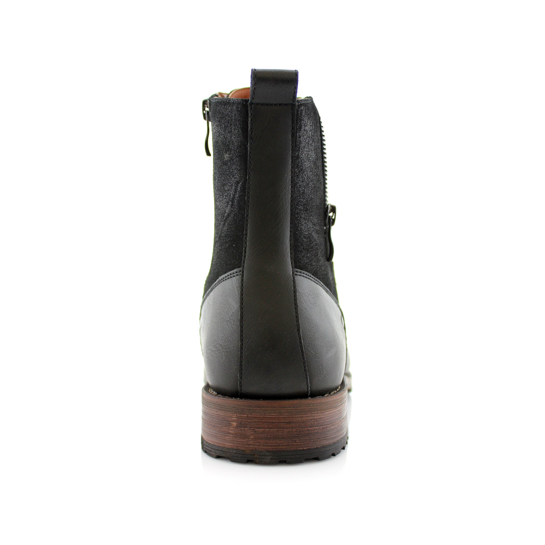 Duo-Textured Zippered Combat Boots | Jalen by Polar Fox | Conal Footwear | Back Angle View