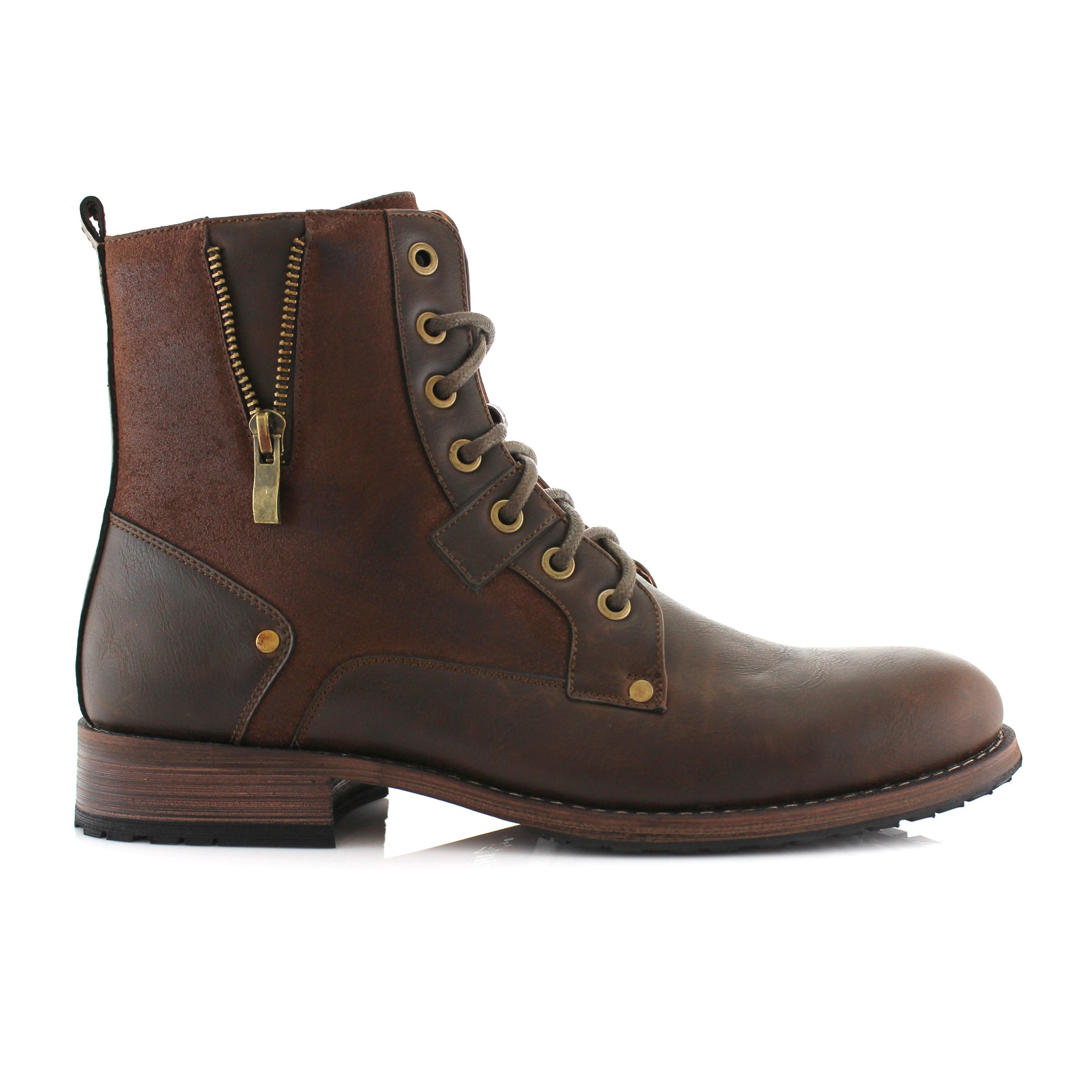 Duo-Textured Zippered Combat Boots | Jalen by Polar Fox | Conal Footwear | Outer Side Angle View