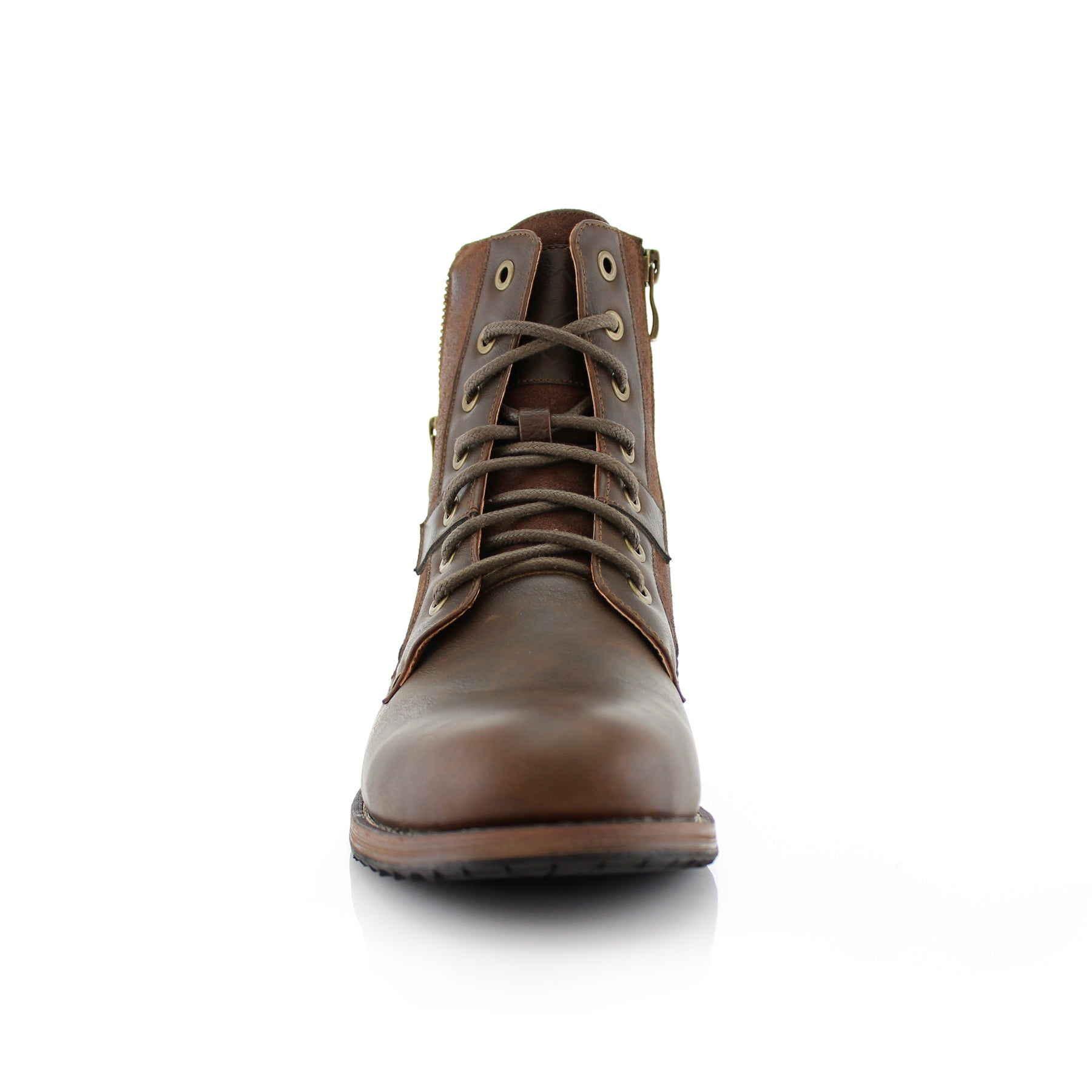 Duo-Textured Zippered Combat Boots | Jalen by Polar Fox | Conal Footwear | Front Angle View
