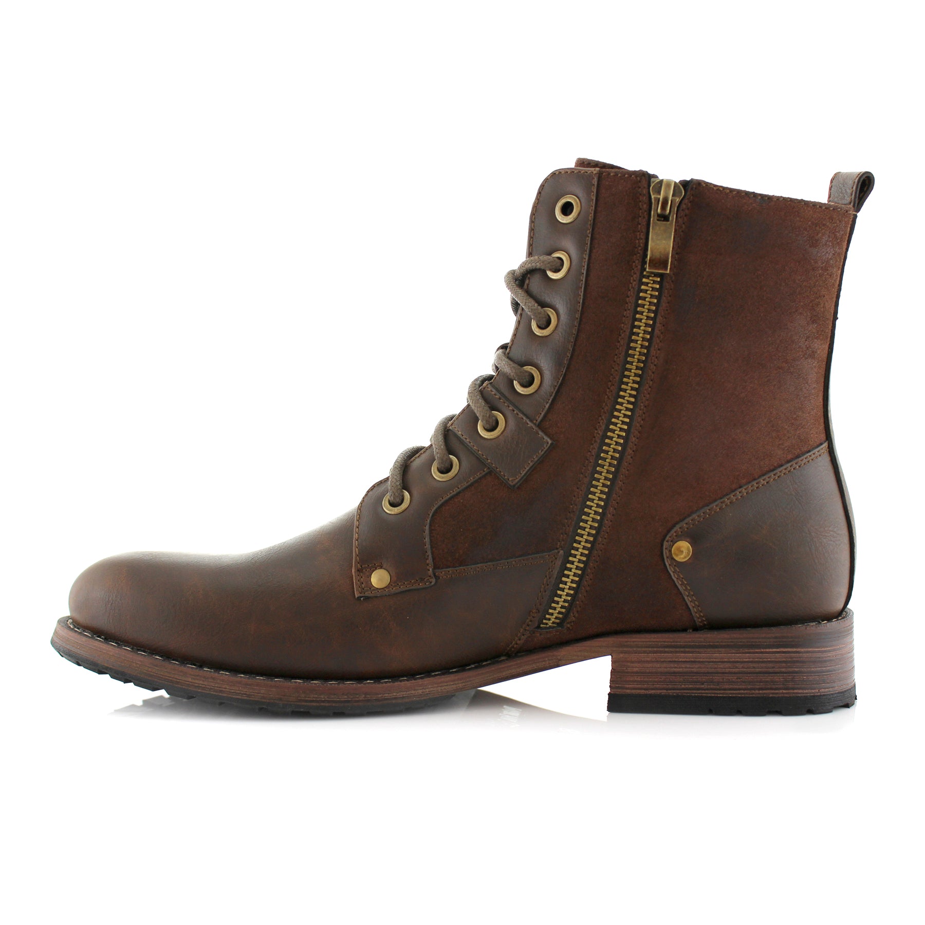 Duo-Textured Zippered Combat Boots | Jalen by Polar Fox | Conal Footwear | Inner Side Angle View