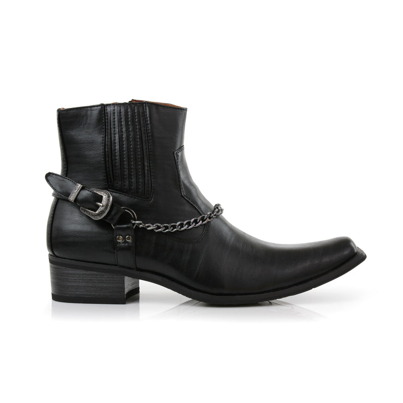 tåge Sodavand Syndicate Faux Leather Cowboy Boots | REYES in Black | Ferro Aldo Chain Strap Shoes –  CONAL Footwear