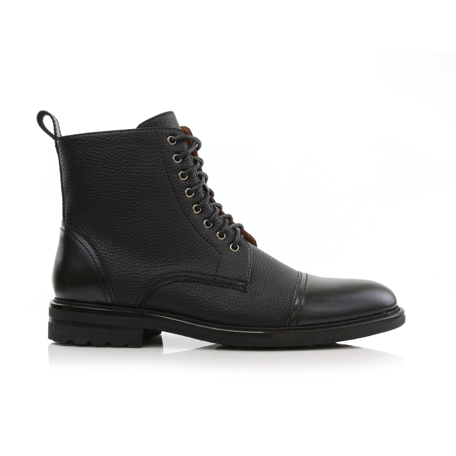 Grained Faux Leather High-Top Derby Boots | Wright by Polar Fox | Conal Footwear | Outer Side Angle View