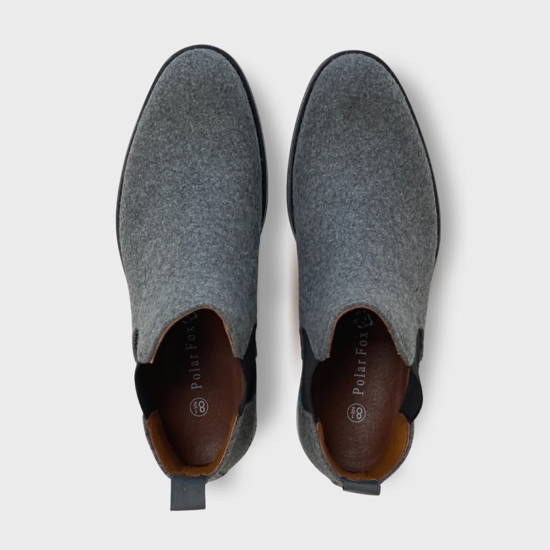 Woolen Chelsea Boots | Barrett by Polar Fox | Conal Footwear | Top-Down Paired Angle View