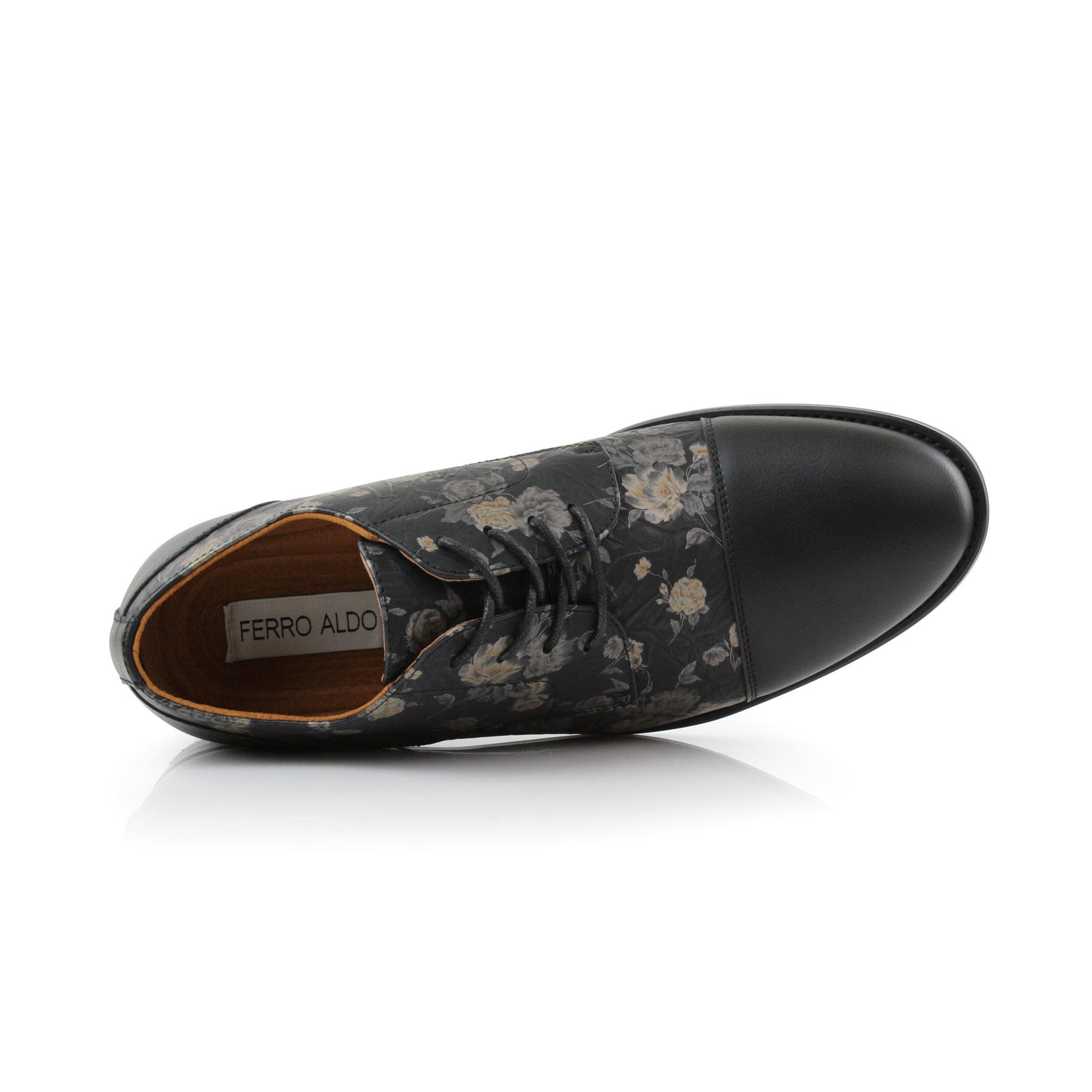 Floral Cap-Toe Derby Shoes | Berkley by Ferro Aldo | Conal Footwear | Top-Down Angle View