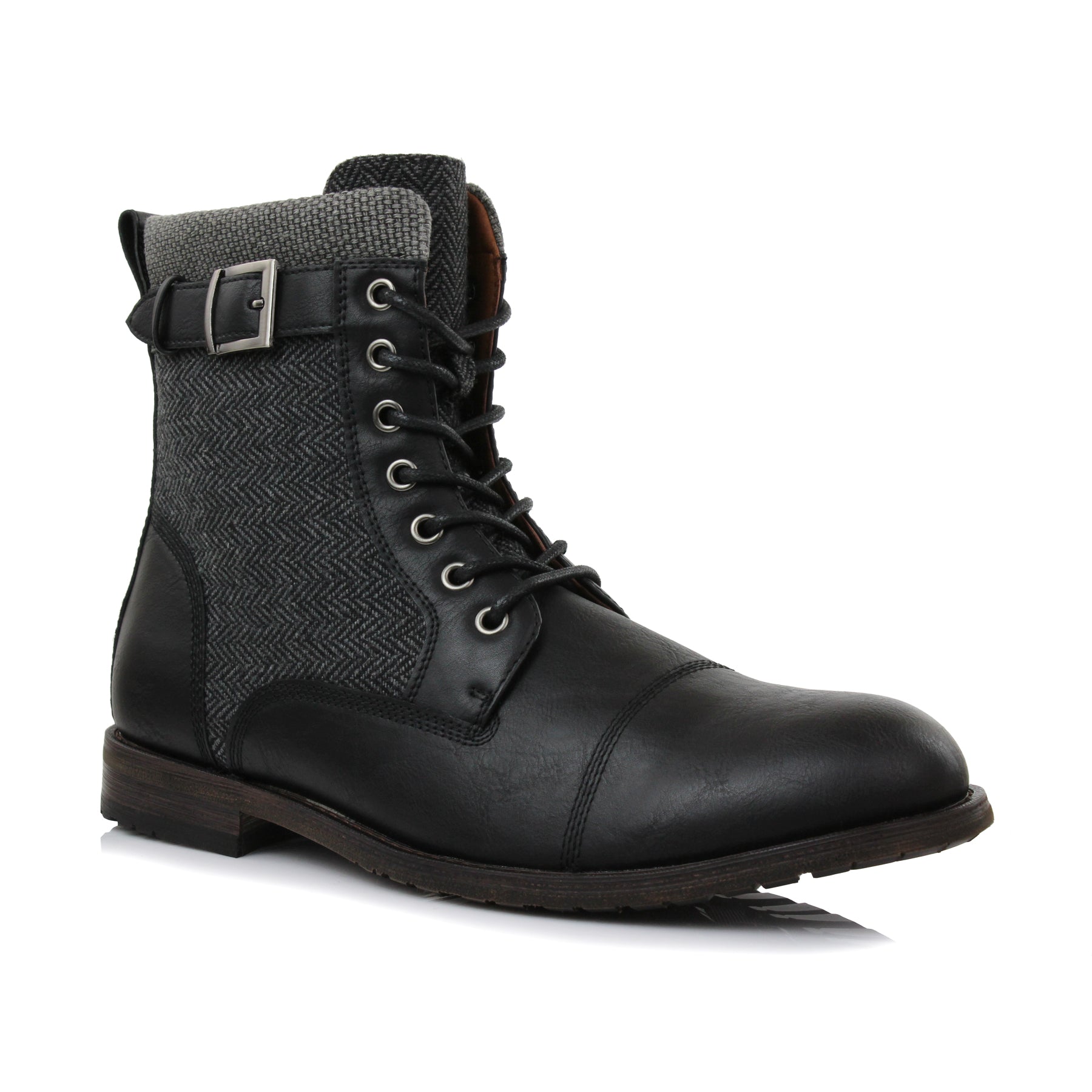 Polar Fox Men's Fashion Combat Boot | Elijah in Black & Herringbone