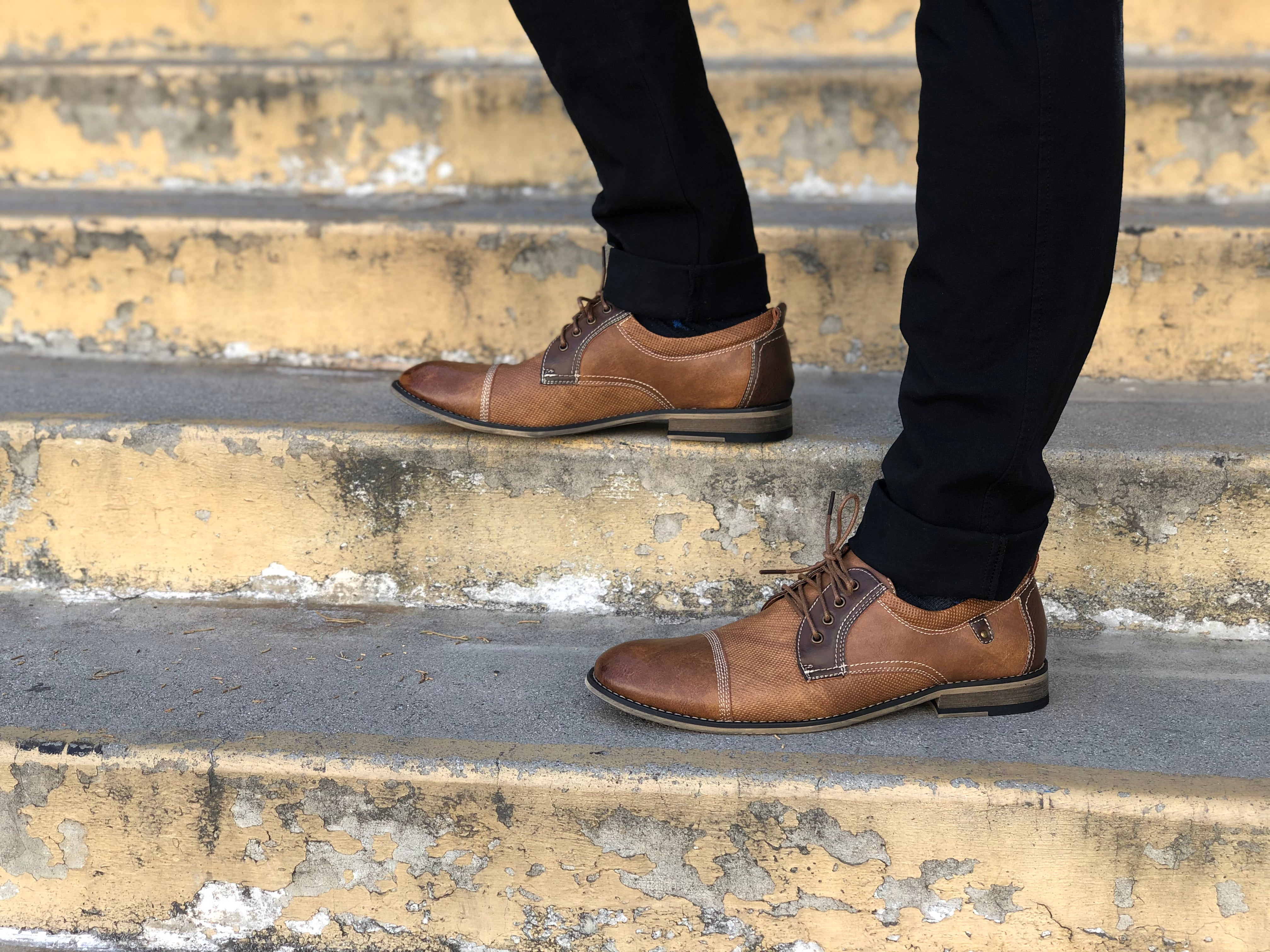 Embossed Burnished Derby Shoes | Felix by Ferro Aldo | Conal Footwear | Action Shot 1 View