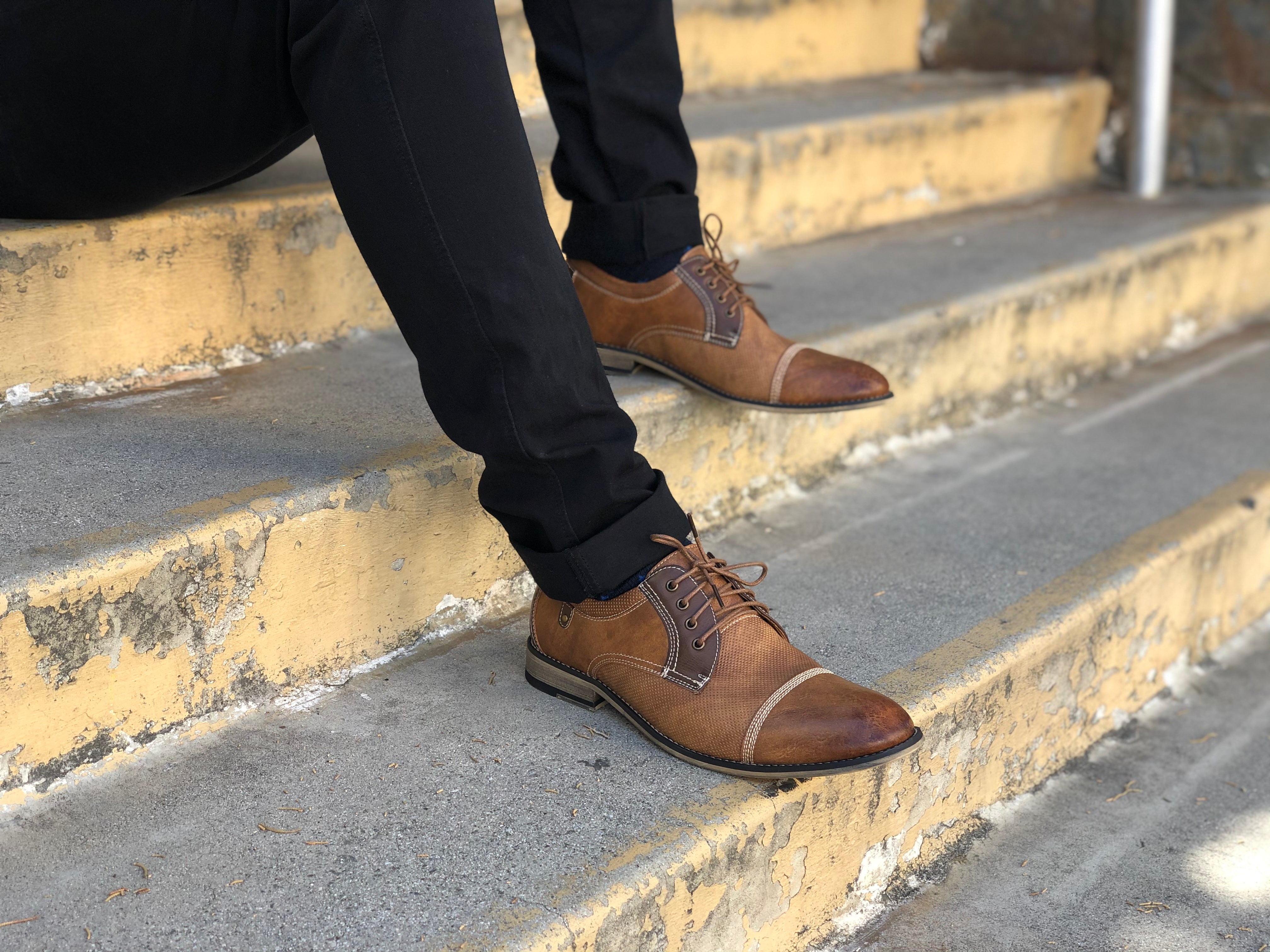 Embossed Burnished Derby Shoes | Felix by Ferro Aldo | Conal Footwear | Action Shot 2 View