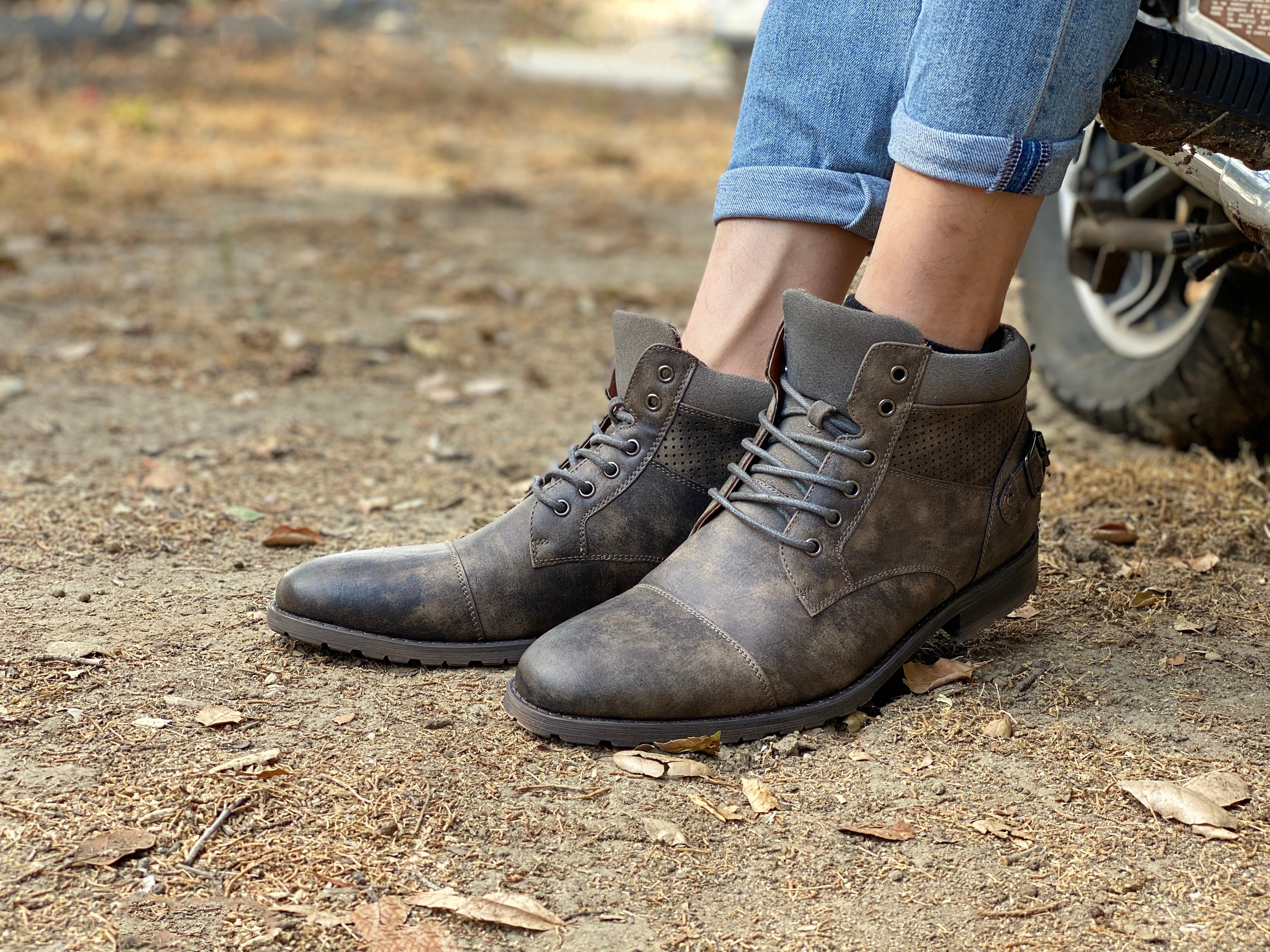 Textured Mid-Top Motorcycle Boots | Christopher by Polar Fox | Conal Footwear | Action Shot View