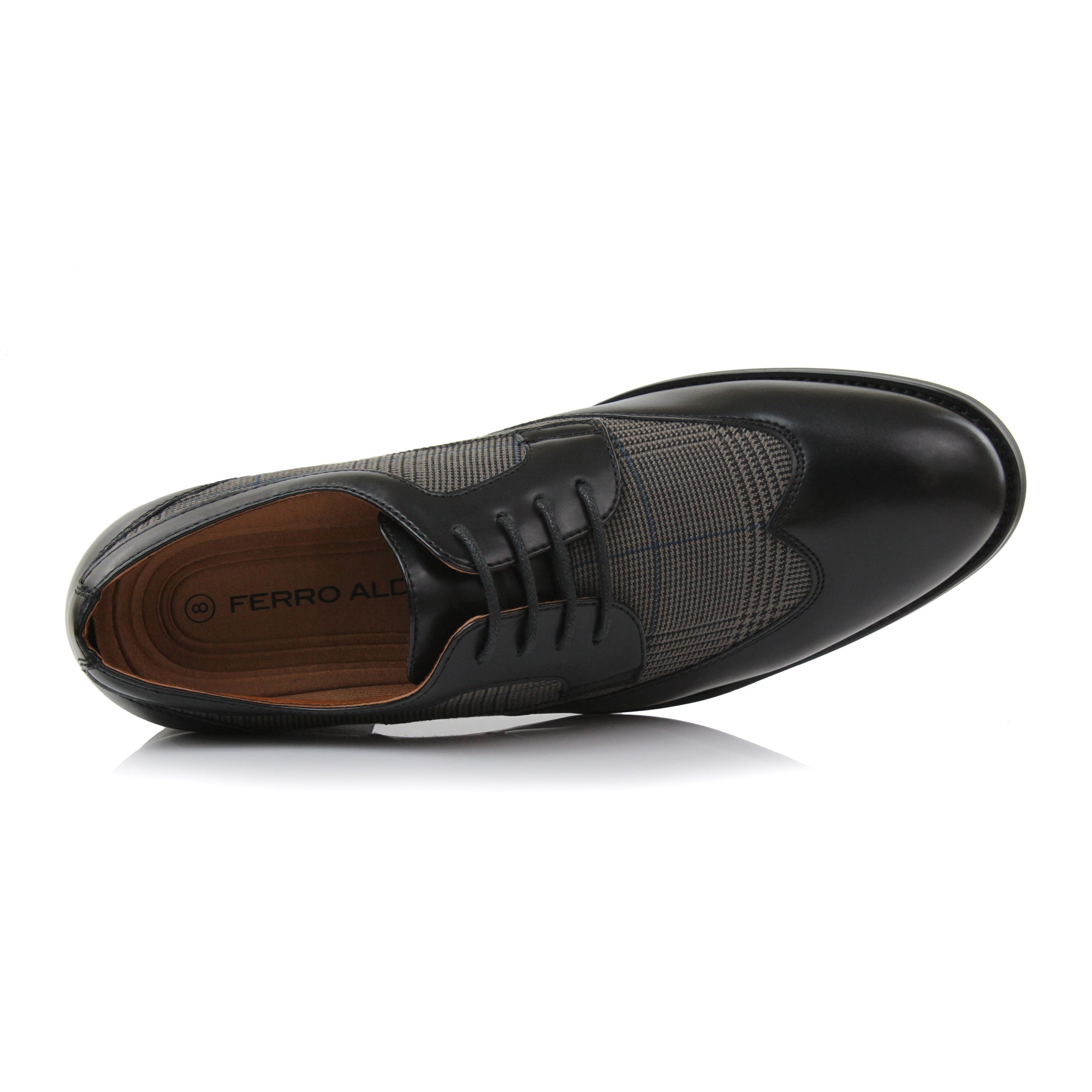 Plaid Wingtip Derby Shoes | Julian by Ferro Aldo | Conal Footwear | Top-Down Angle View