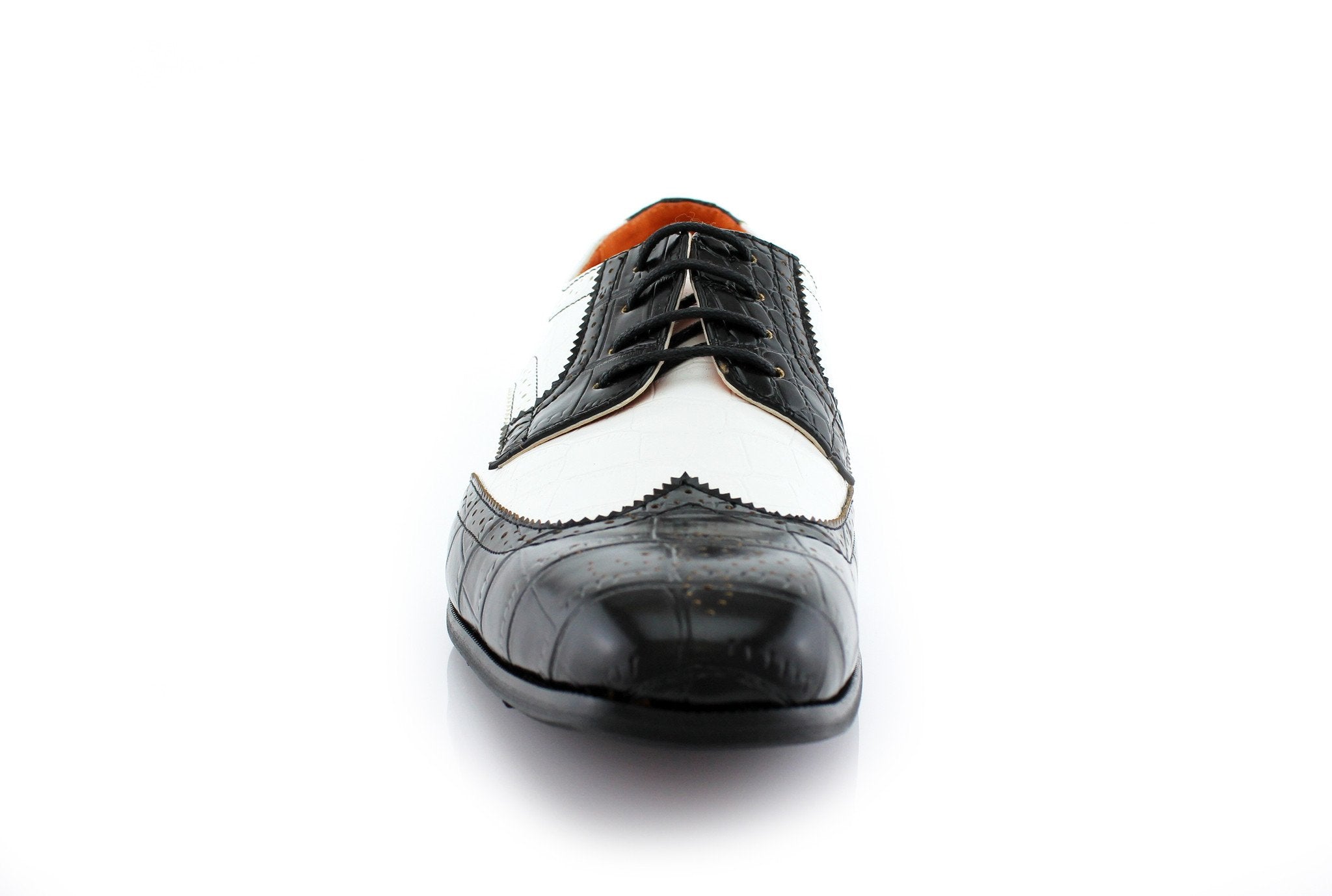 Embossed Two-Toned Wingtip Derby Dress Shoes | Carl by Ferro Aldo | Conal Footwear | Front Angle View