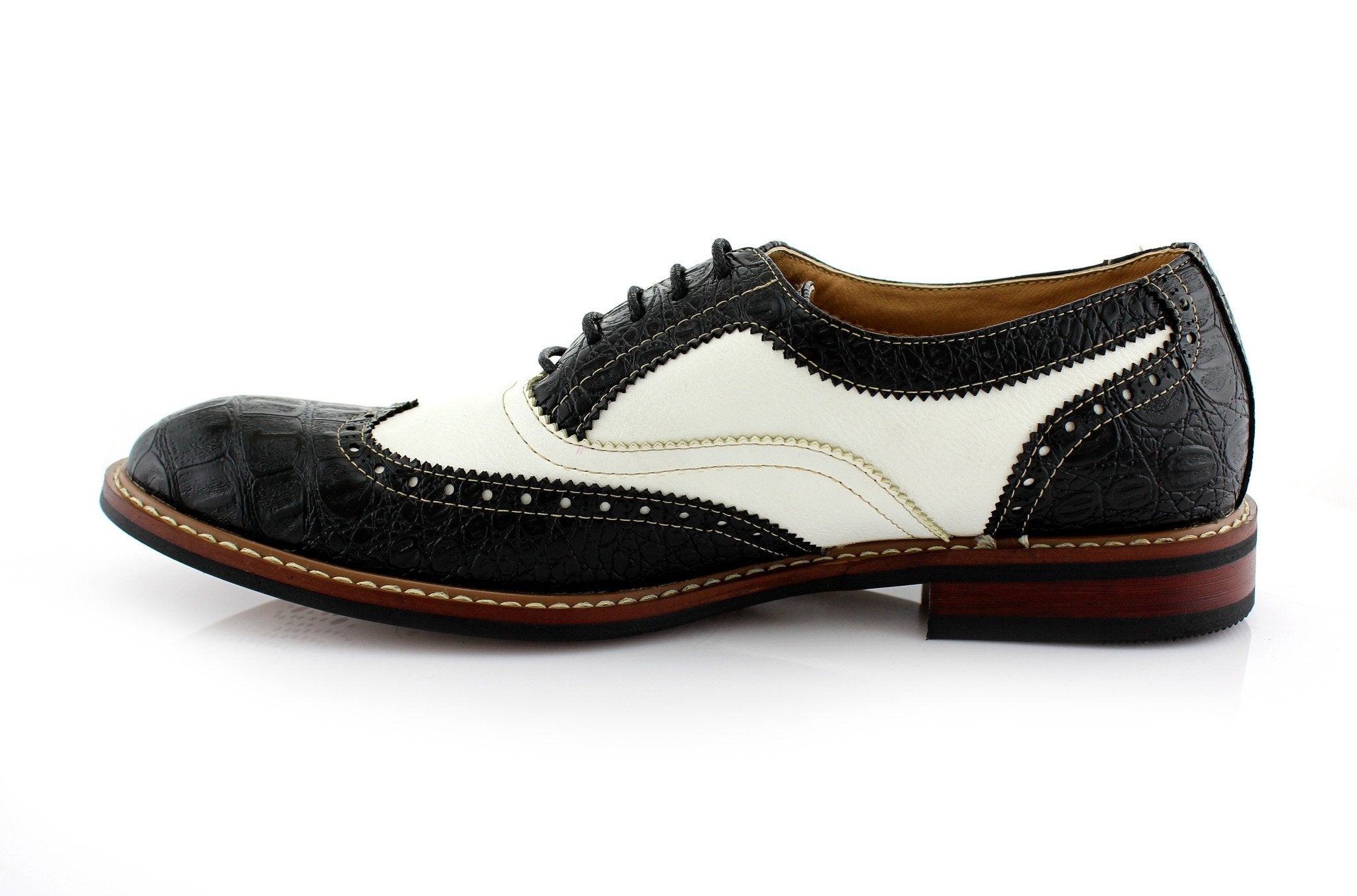 Two-Toned Brogue Wingtip Oxfords | Cooper by Ferro Aldo | Conal Footwear | Inner Side Angle View